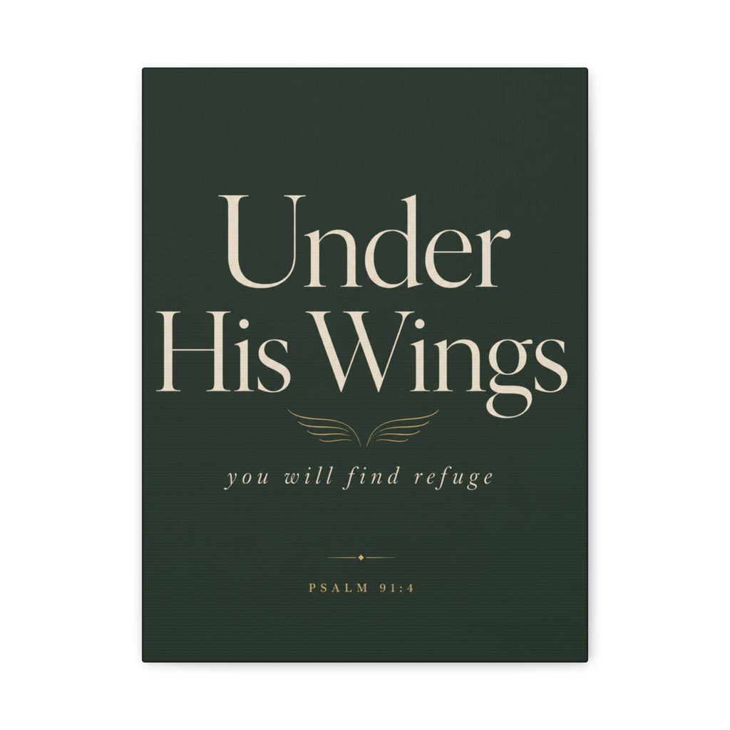 Under His Wings Canvas Wall Art – "You Will Find Refuge" Christian Inspirational Home Decor