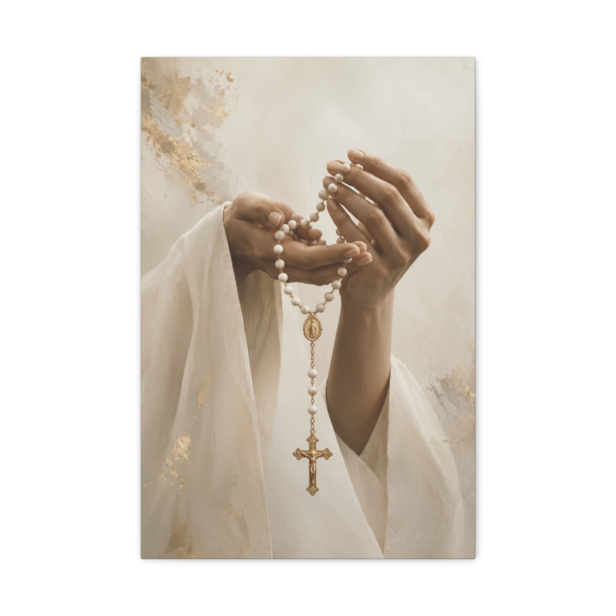 Rosary in Hands – Faith Prayer Canvas Wall Art (Warm)