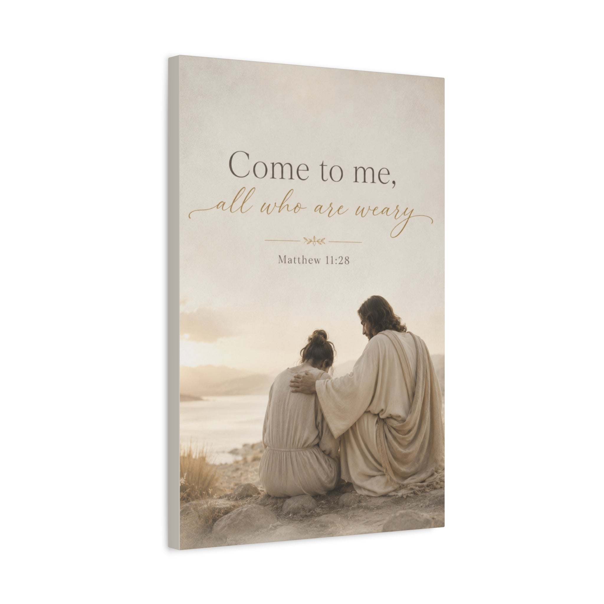 Matthew 11:28 Canvas Wall Art - "Come to me, all who are weary" Religious Matte Stretched Canvas
