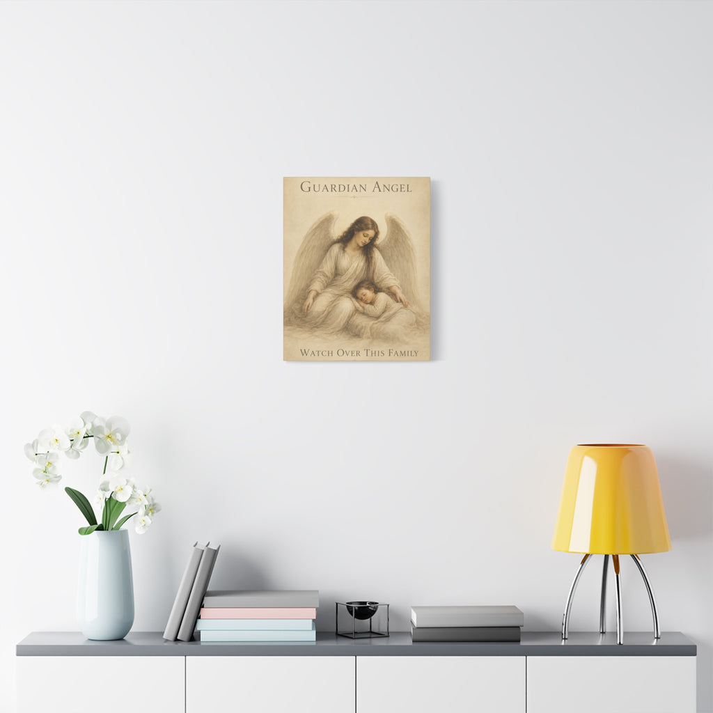 Guardian Angel Watch Over This Family – Canvas Wall Art (Sage)