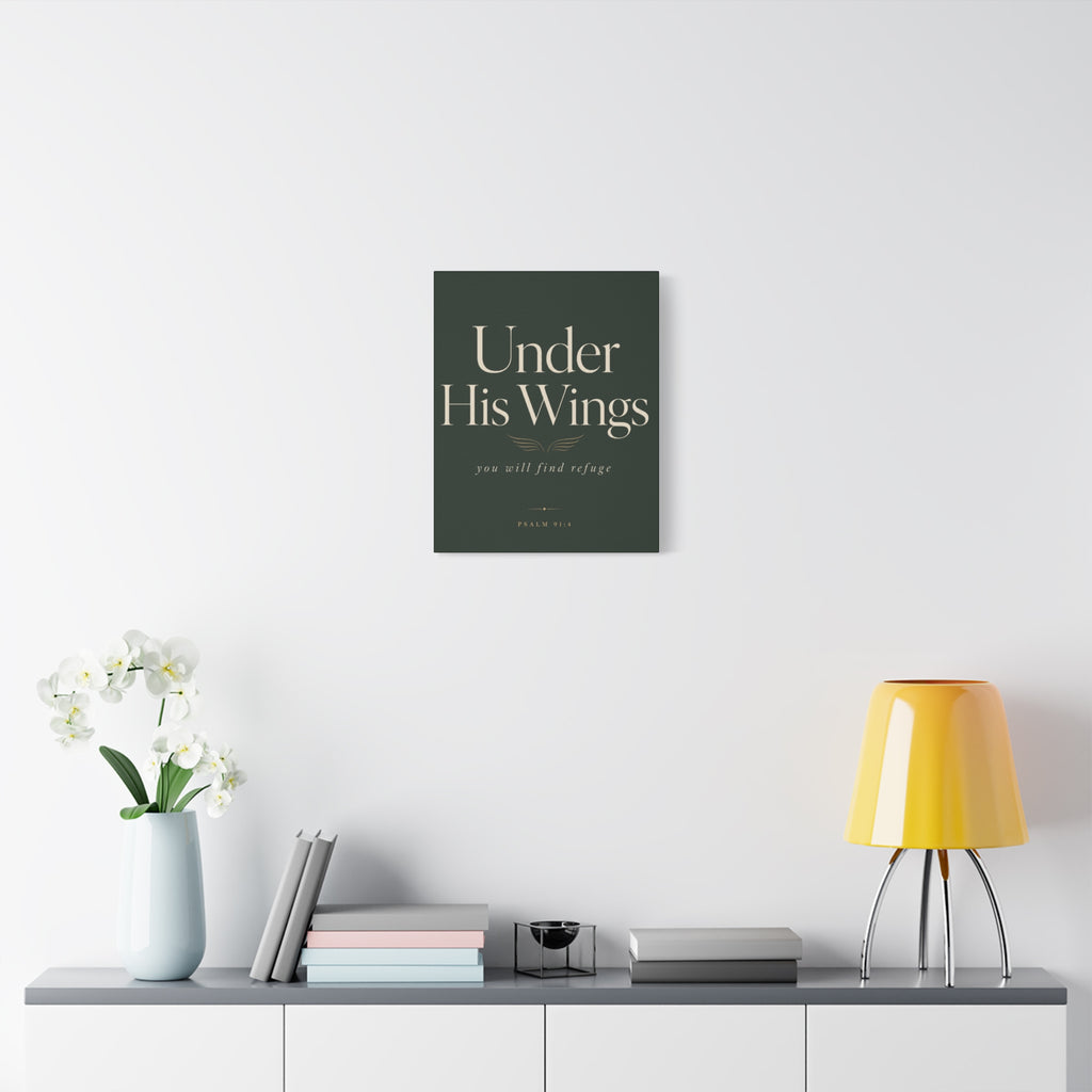 Under His Wings Canvas Wall Art – "You Will Find Refuge" Christian Inspirational Home Decor