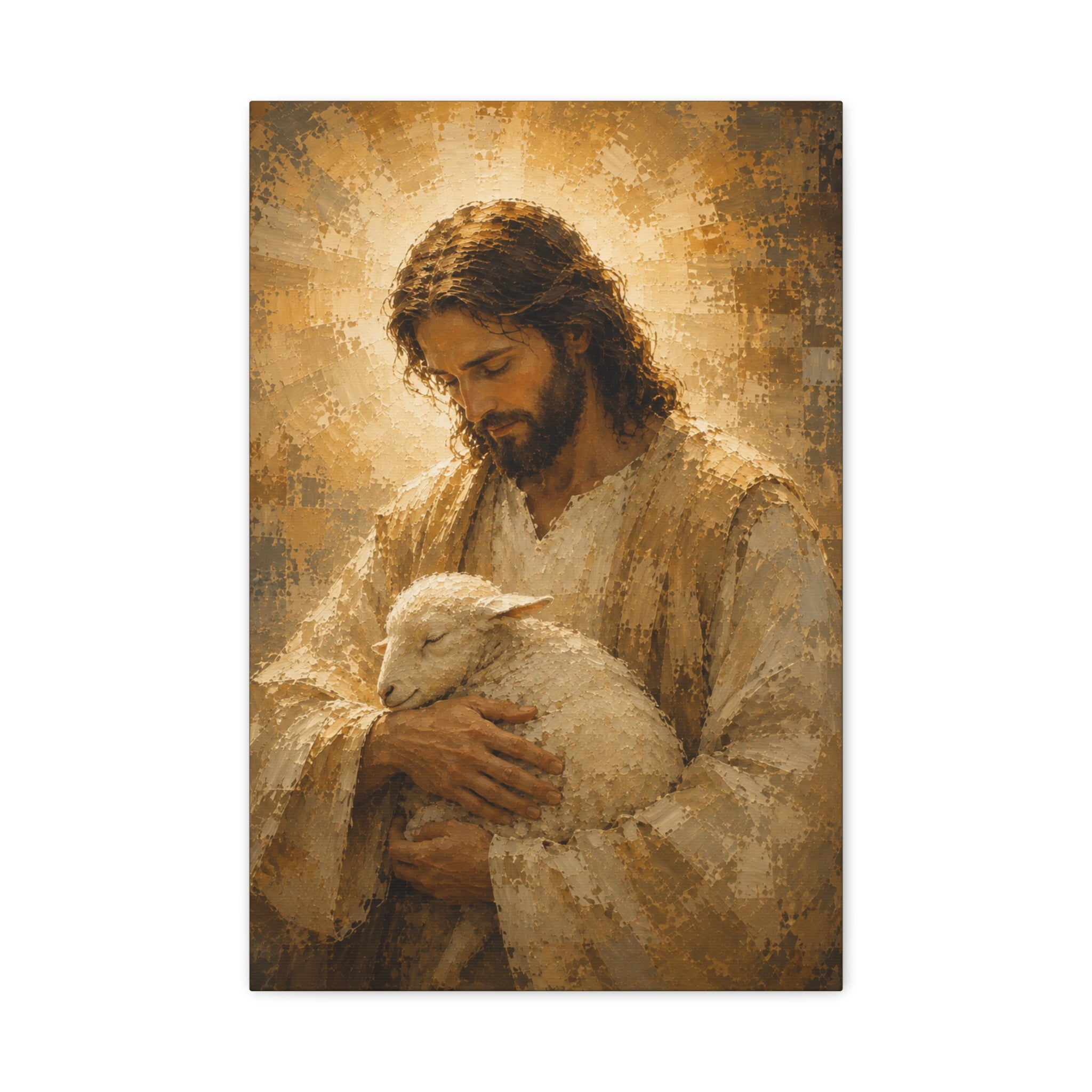 Jesus Holding the Lamb Christian Canvas Wall Art.  Good Shepherd Sacred Art