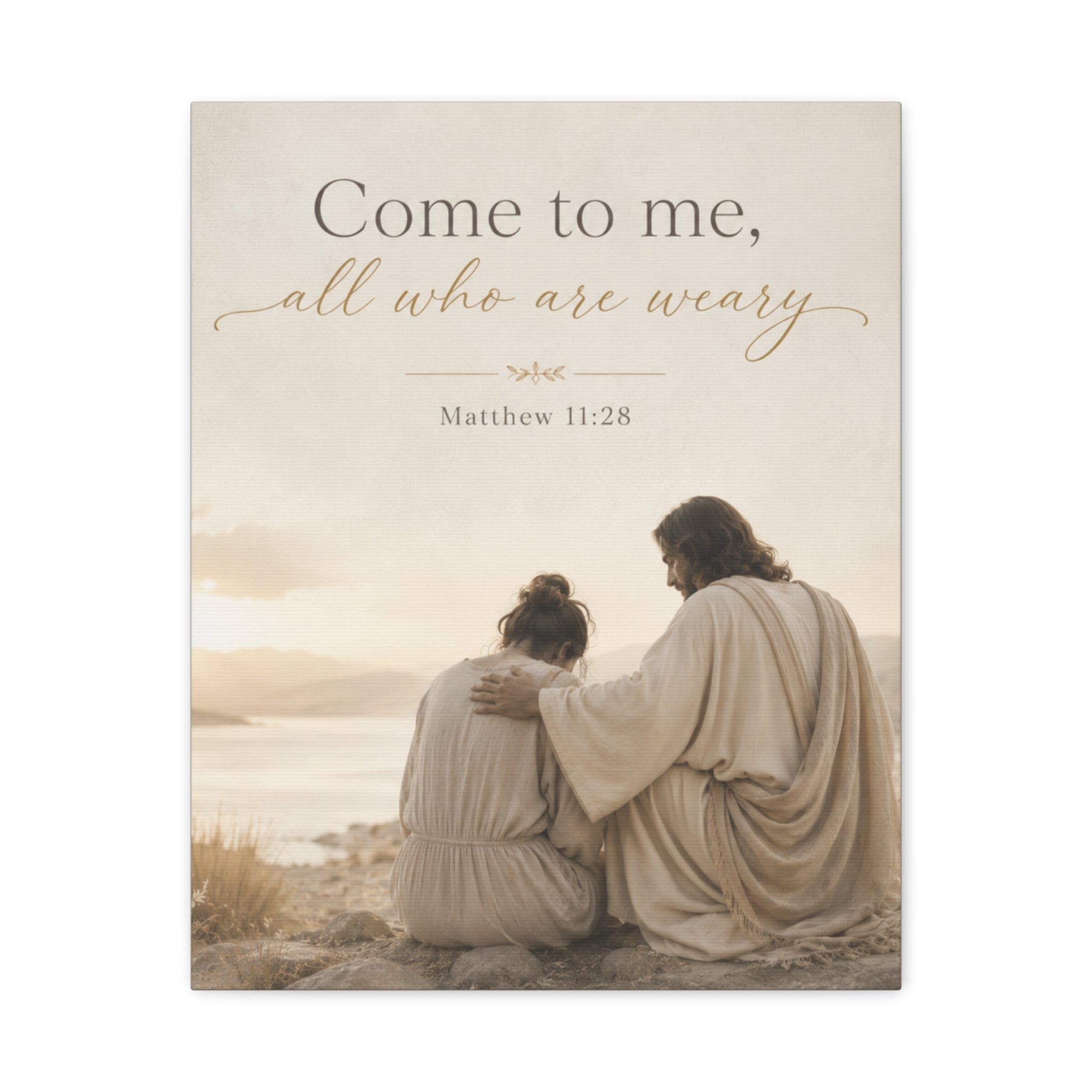 Matthew 11:28 Canvas Wall Art - "Come to me, all who are weary" Religious Matte Stretched Canvas