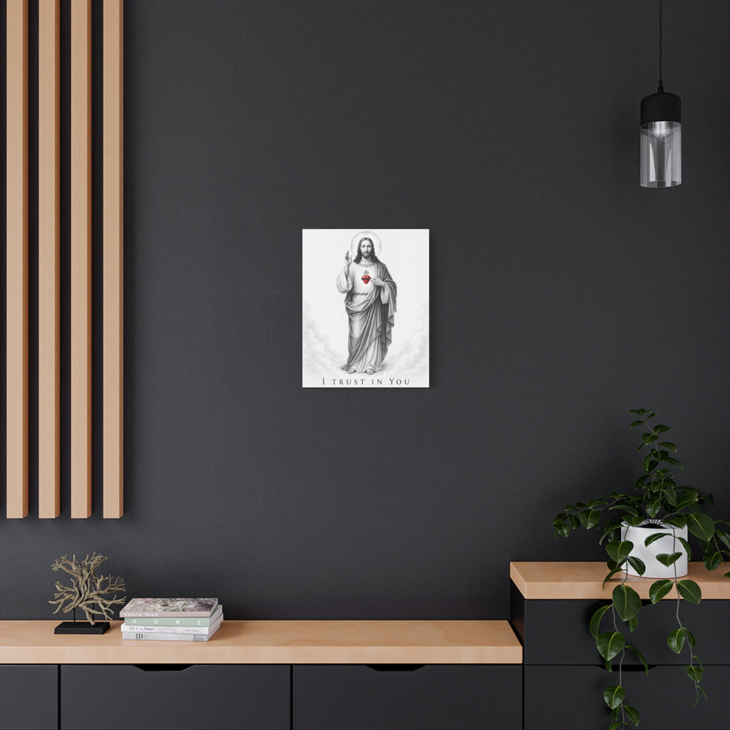 Sacred Heart of Jesus – I Trust in You Canvas Print (Black & White)
