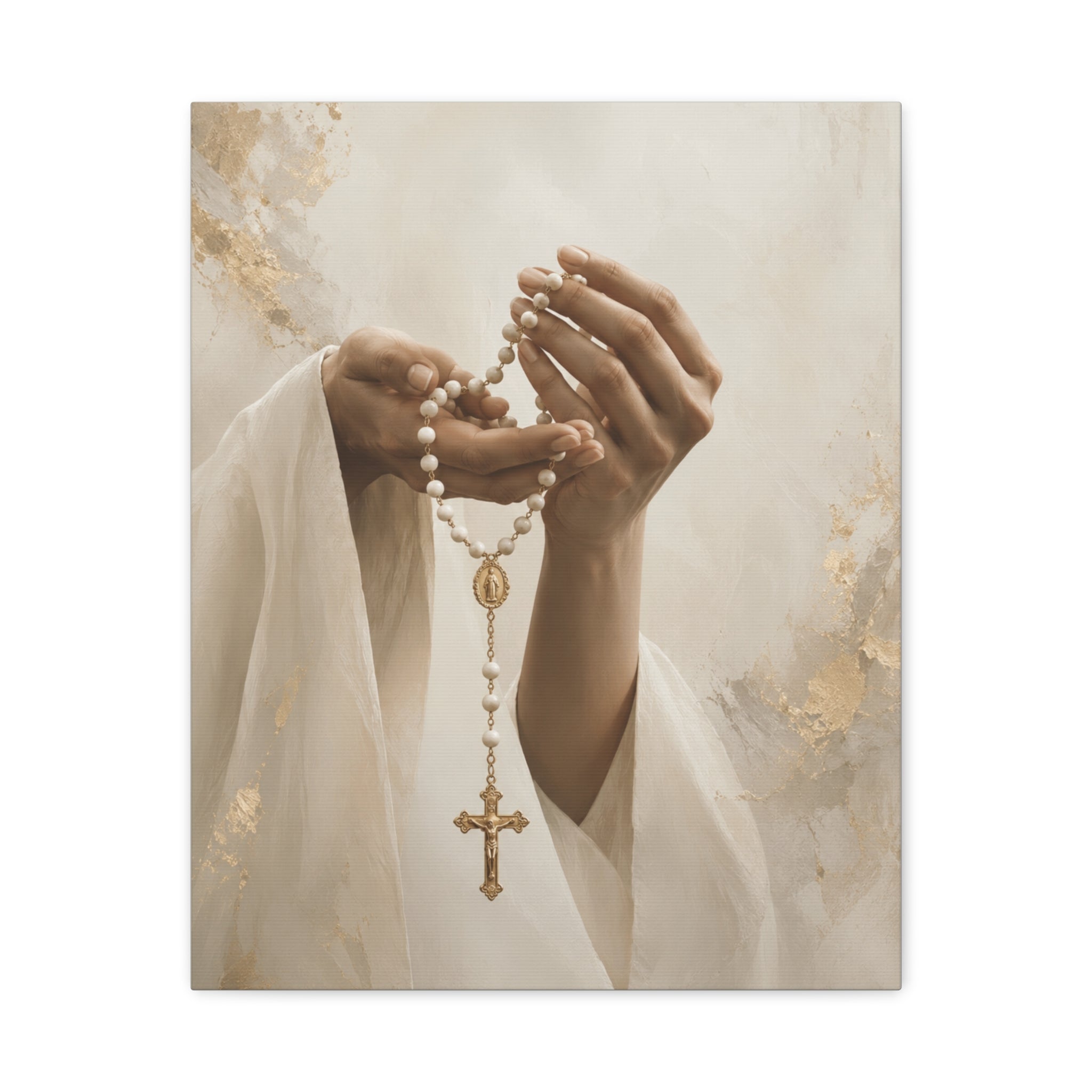 Rosary in Hands – Faith Prayer Canvas Wall Art (Warm)