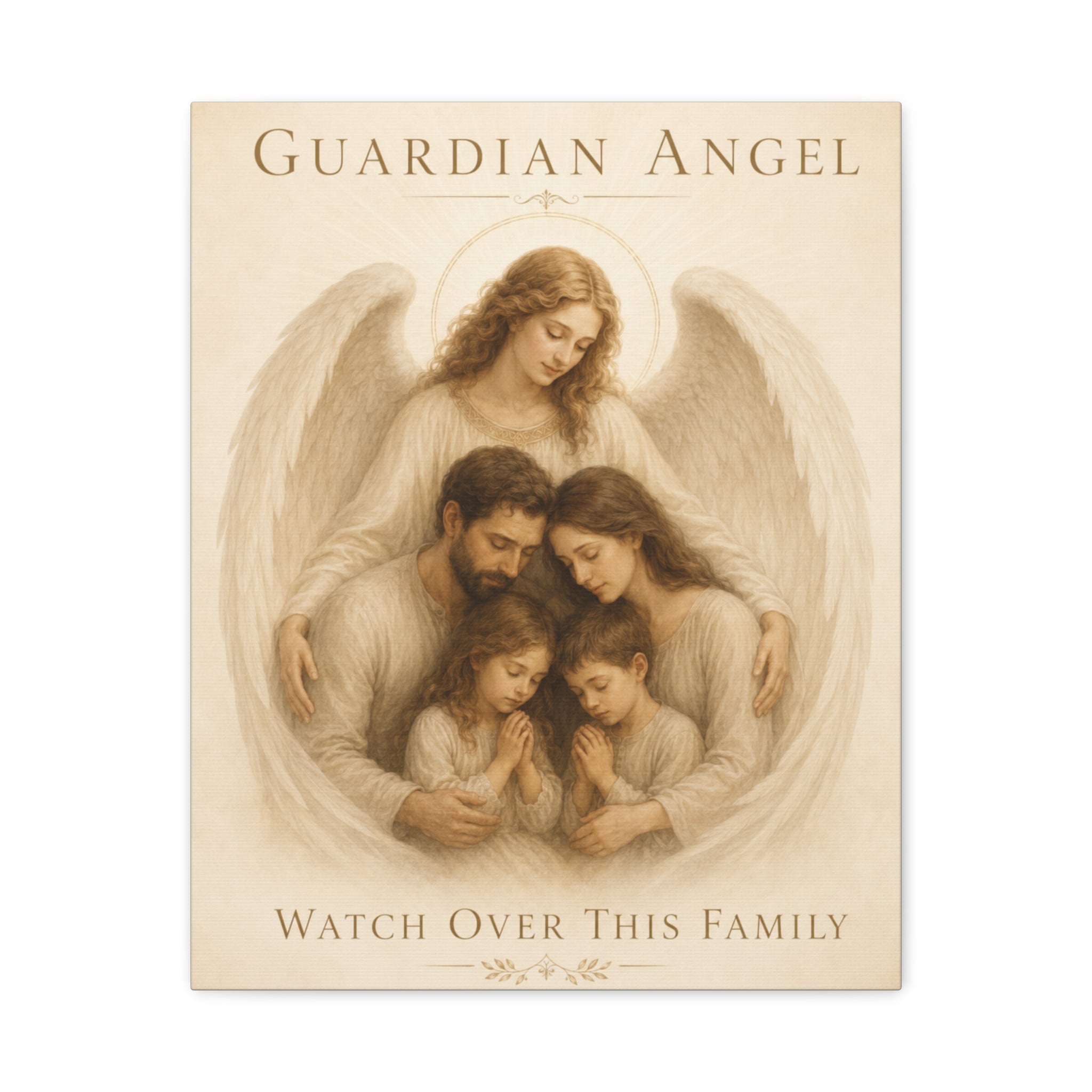 Guardian Angel Watch Over This Family – Canvas Wall Art (Warm)