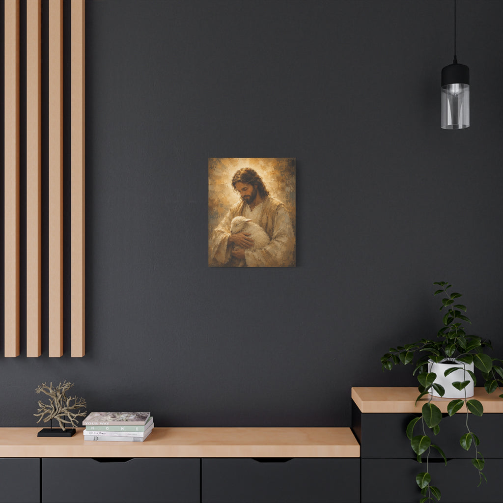 Jesus Holding the Lamb Christian Canvas Wall Art.  Good Shepherd Sacred Art