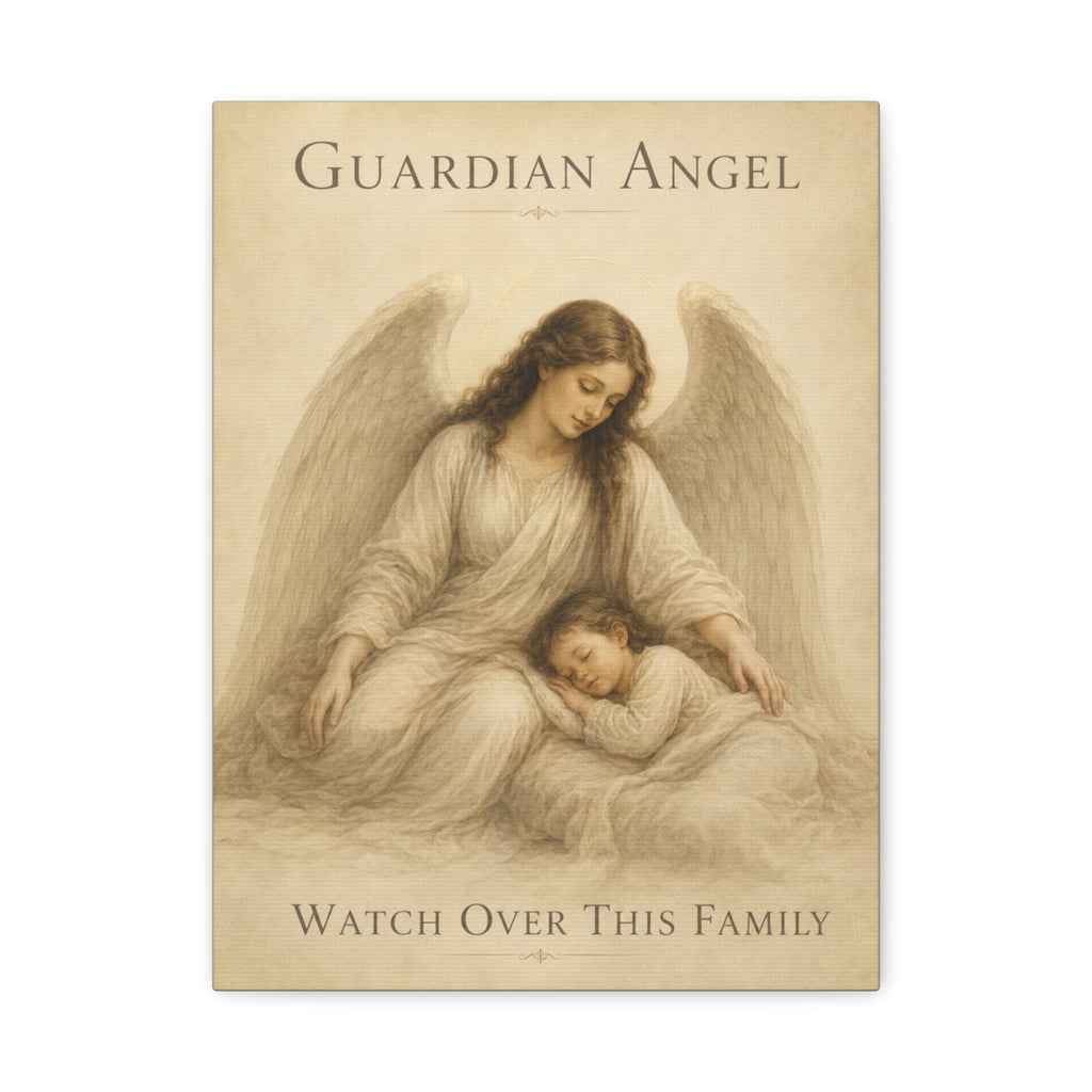 Guardian Angel Watch Over This Family – Canvas Wall Art (Sage)