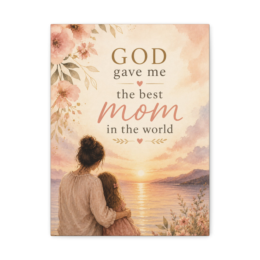 God Gave Me the Best Mom in the World Christian Canvas Wall Art