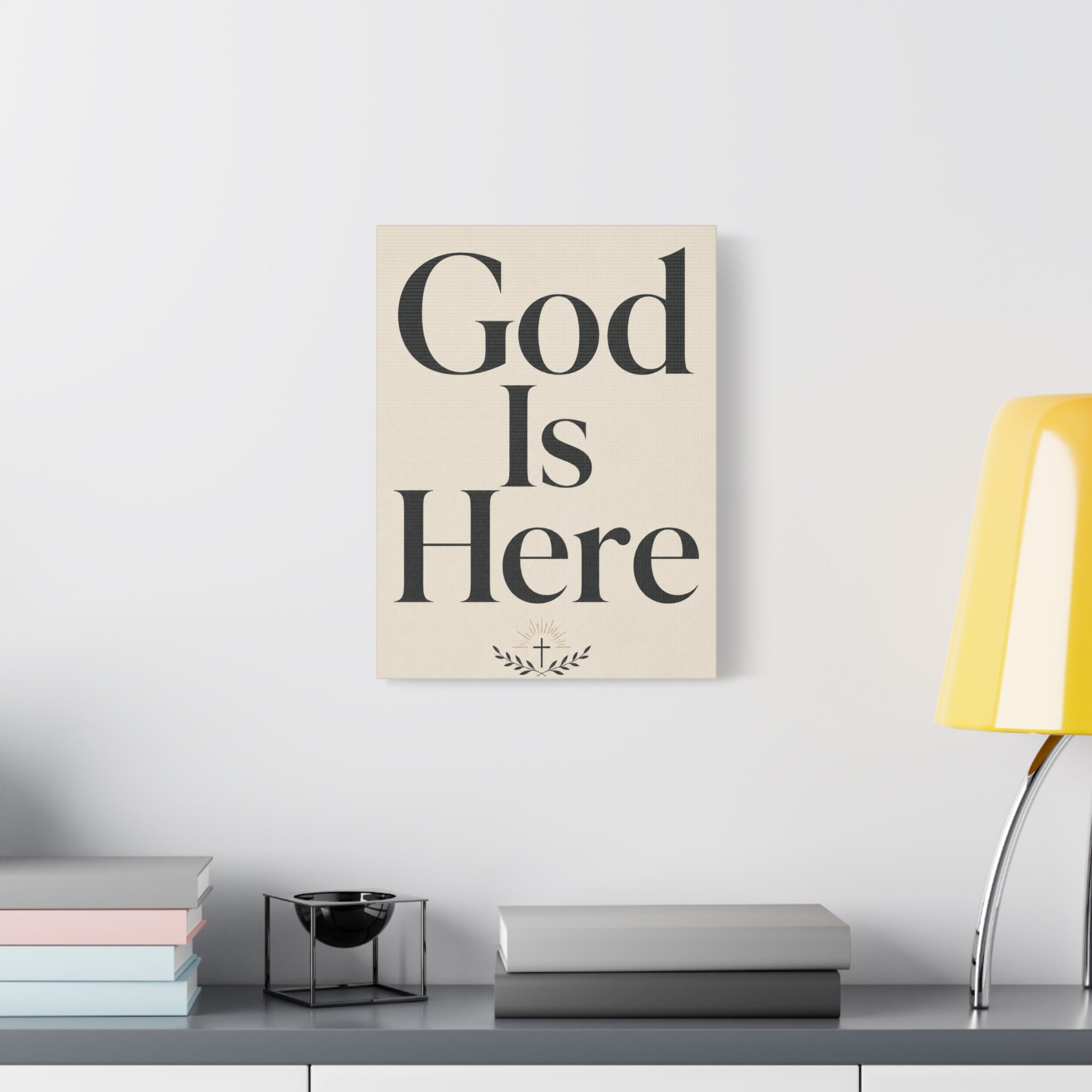 God Is Here – Modern Faith Typography Canvas Wall Art