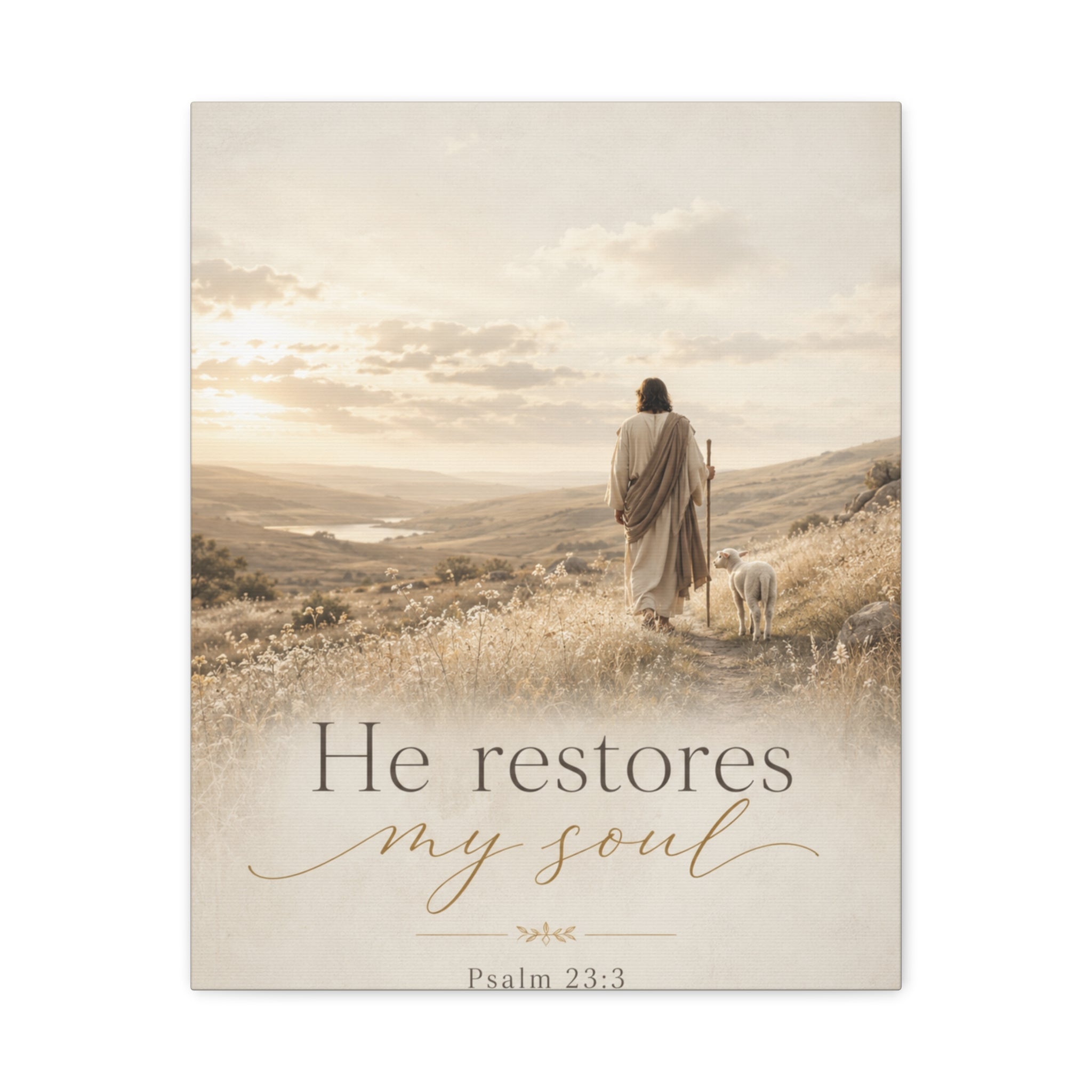 Canvas Wall Art — “He Restores My Soul” Psalm 23:3 Matte Stretched Canvas