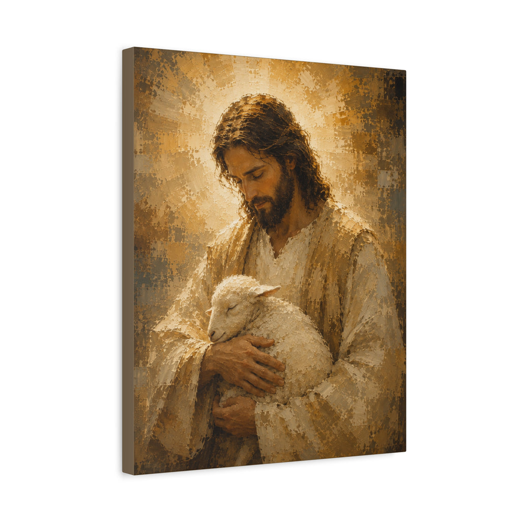 Jesus Holding the Lamb Christian Canvas Wall Art.  Good Shepherd Sacred Art