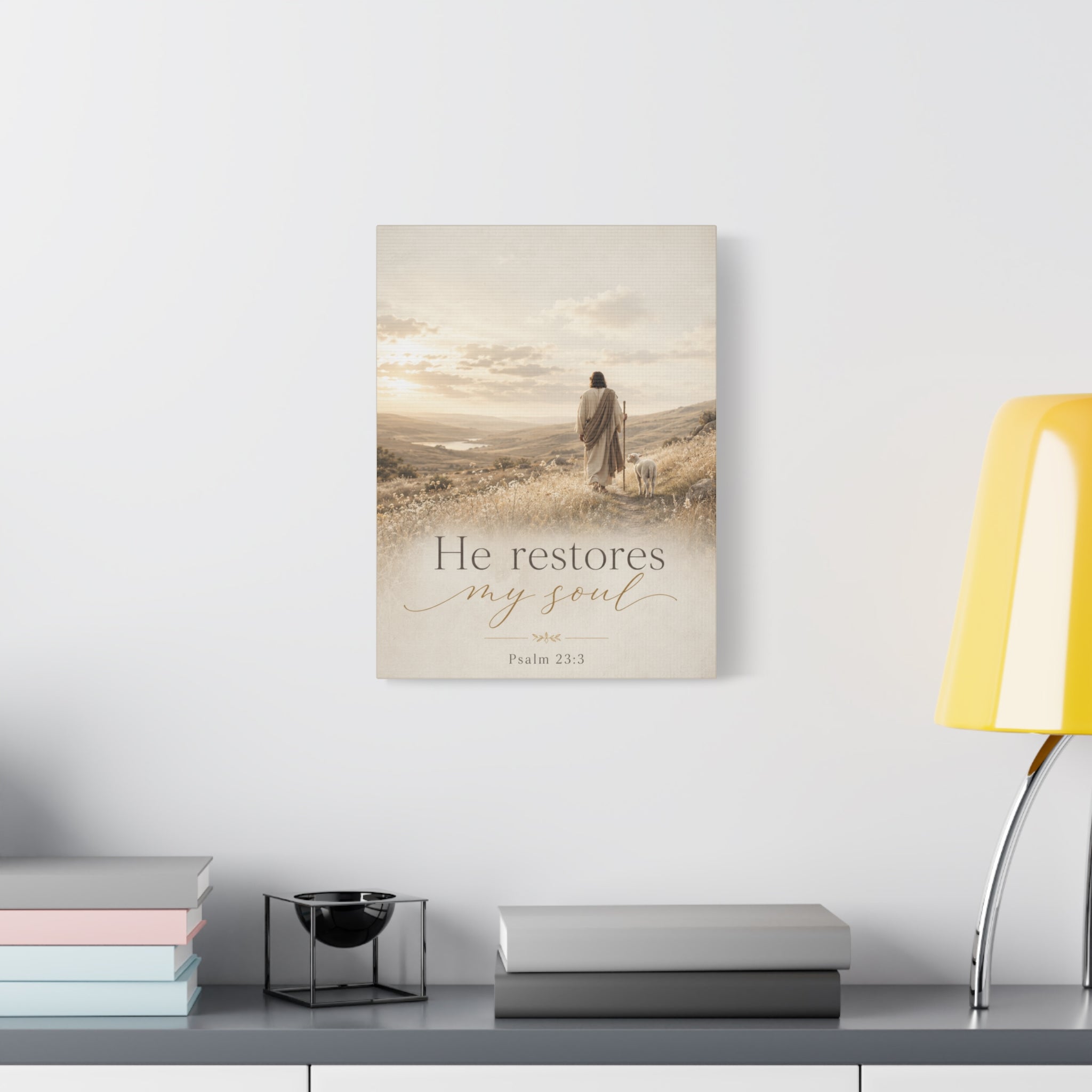 Canvas Wall Art — “He Restores My Soul” Psalm 23:3 Matte Stretched Canvas