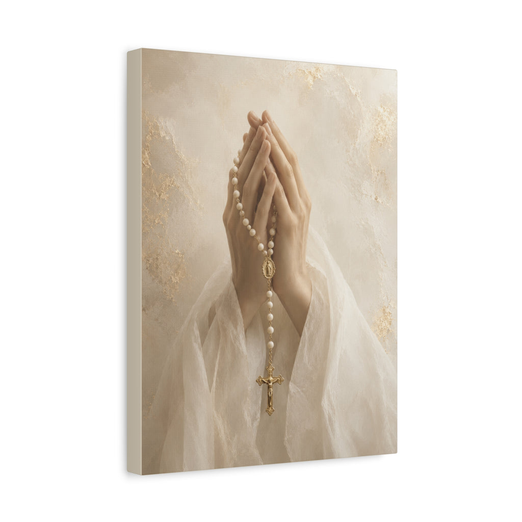 Rosary in Hands – Faith Prayer Canvas Wall Art (Neutral)