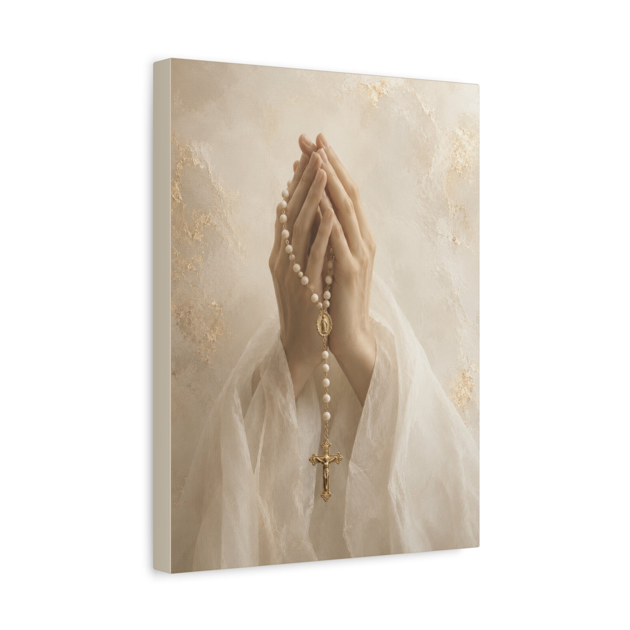 Rosary in Hands – Faith Prayer Canvas Wall Art (Neutral)