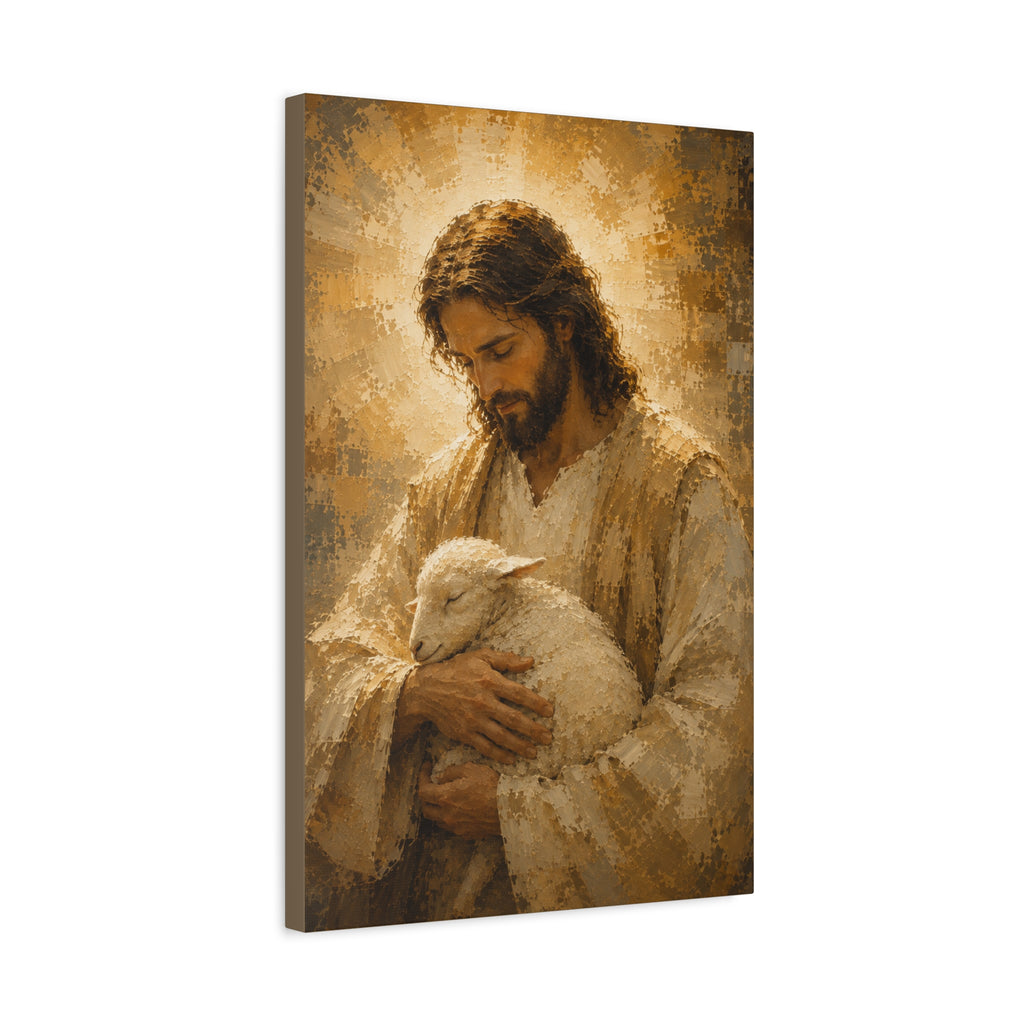 Jesus Holding the Lamb Christian Canvas Wall Art.  Good Shepherd Sacred Art