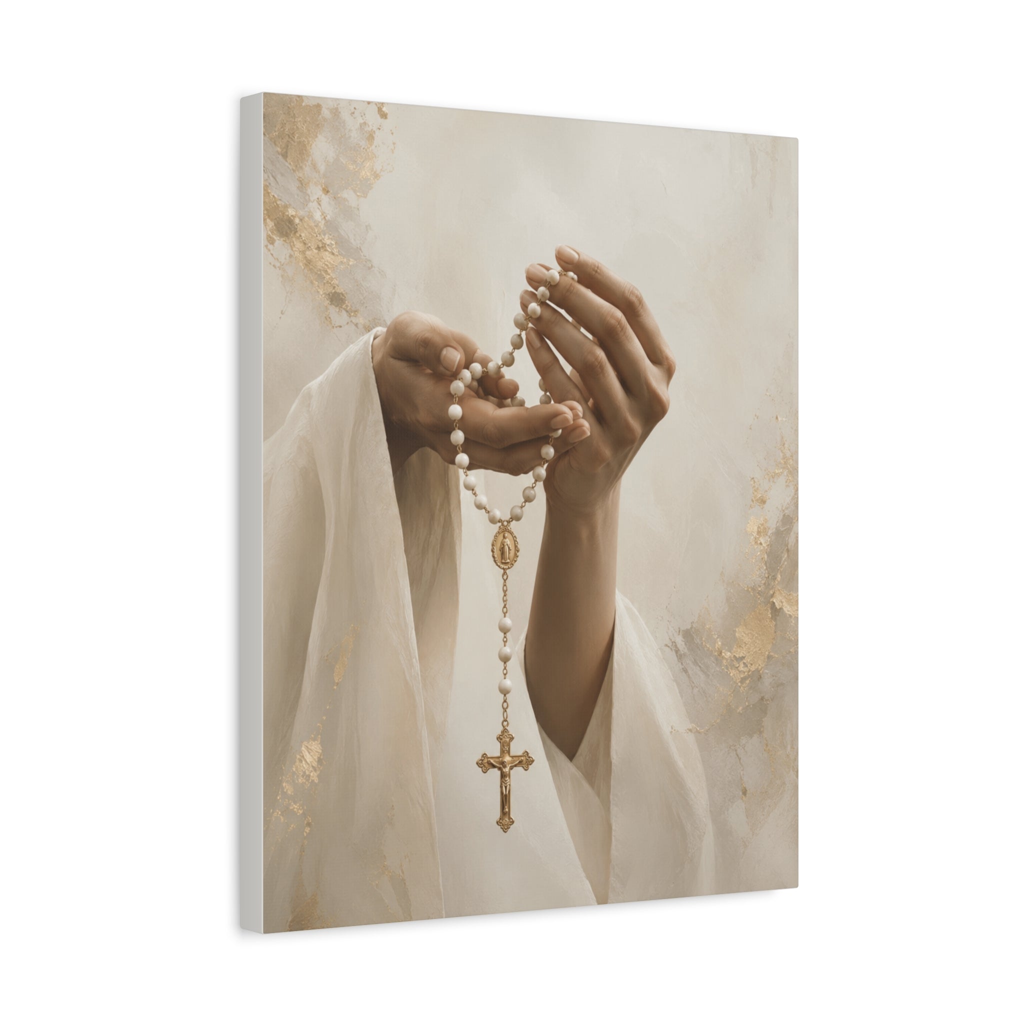 Rosary in Hands – Faith Prayer Canvas Wall Art (Warm)