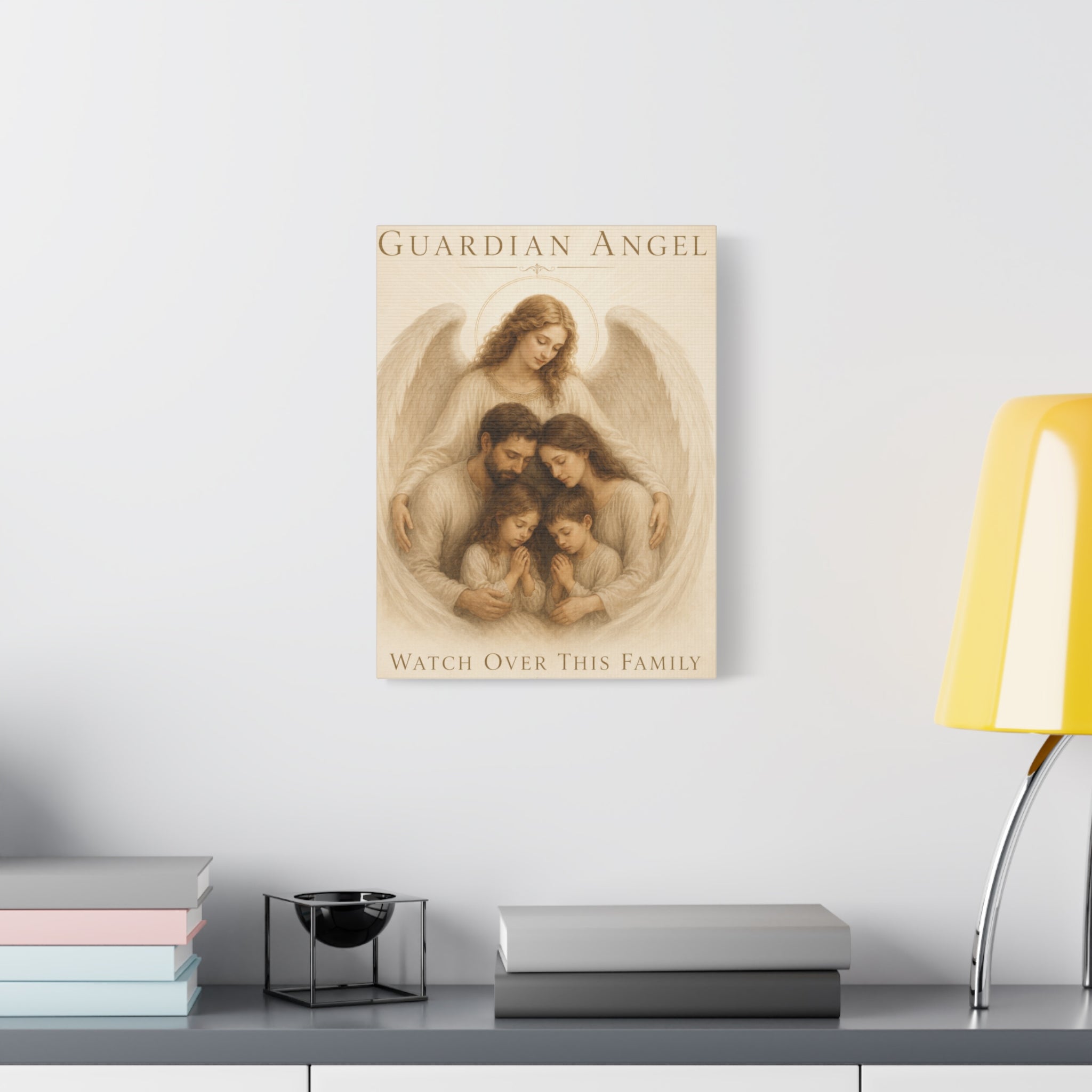 Guardian Angel Watch Over This Family – Canvas Wall Art (Warm)