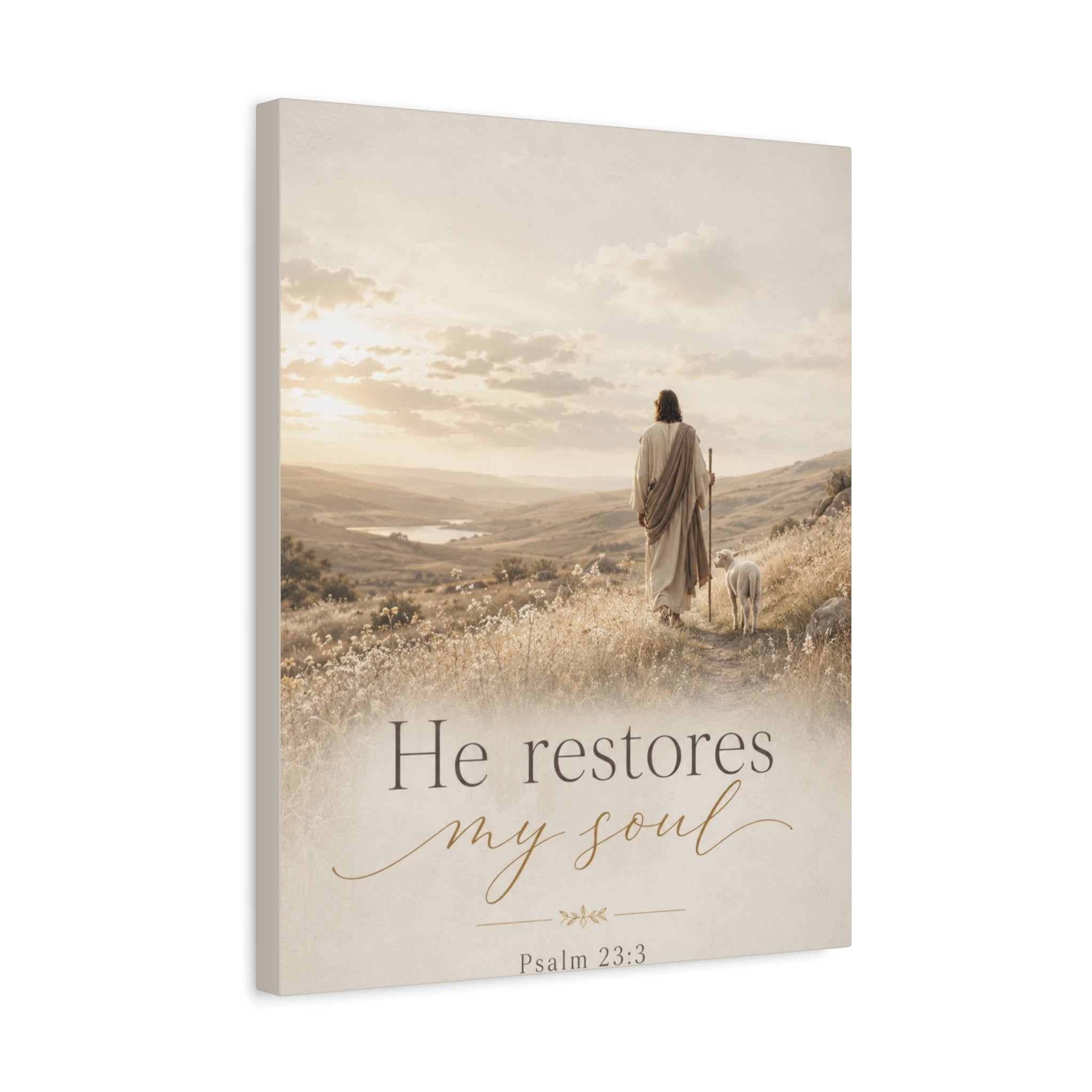 Canvas Wall Art — “He Restores My Soul” Psalm 23:3 Matte Stretched Canvas