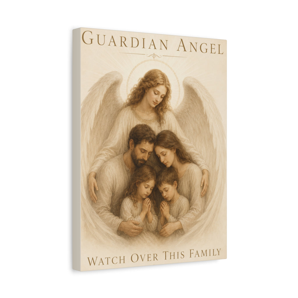 Guardian Angel Watch Over This Family – Canvas Wall Art (Warm)