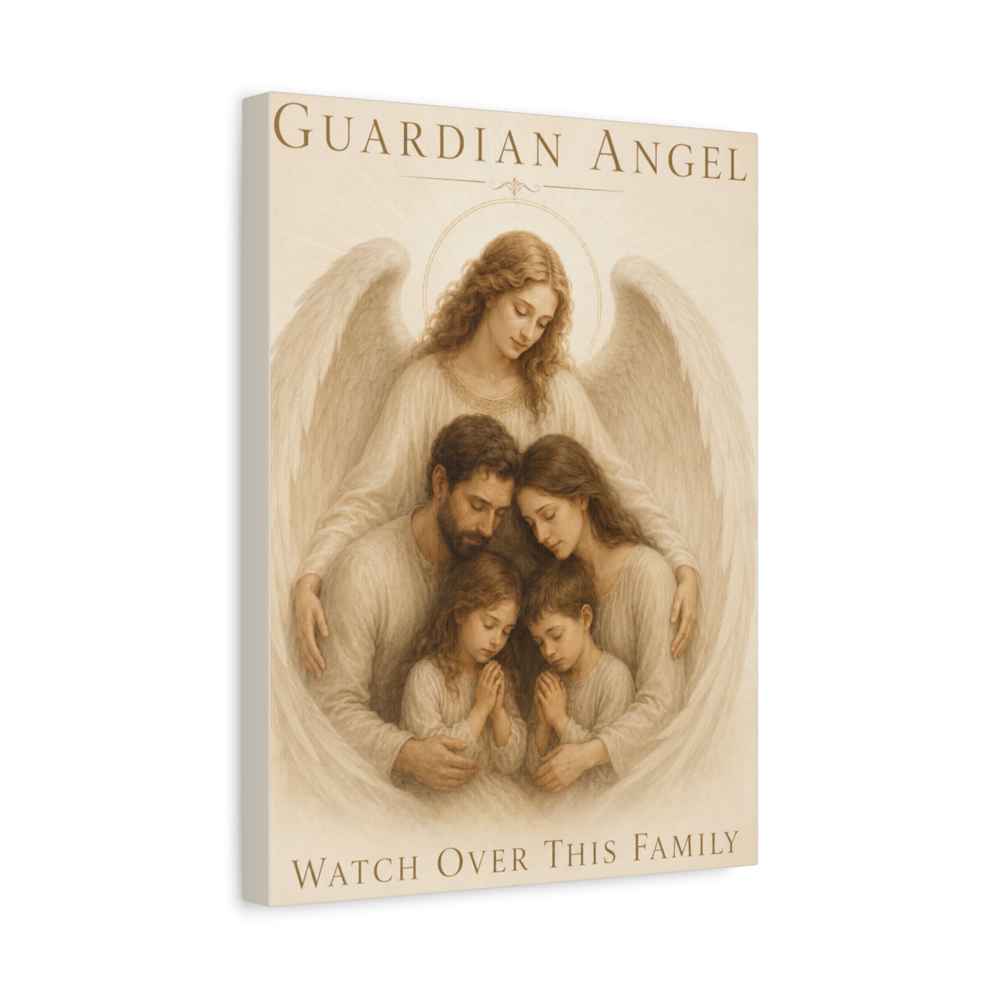 Guardian Angel Watch Over This Family – Canvas Wall Art (Warm)