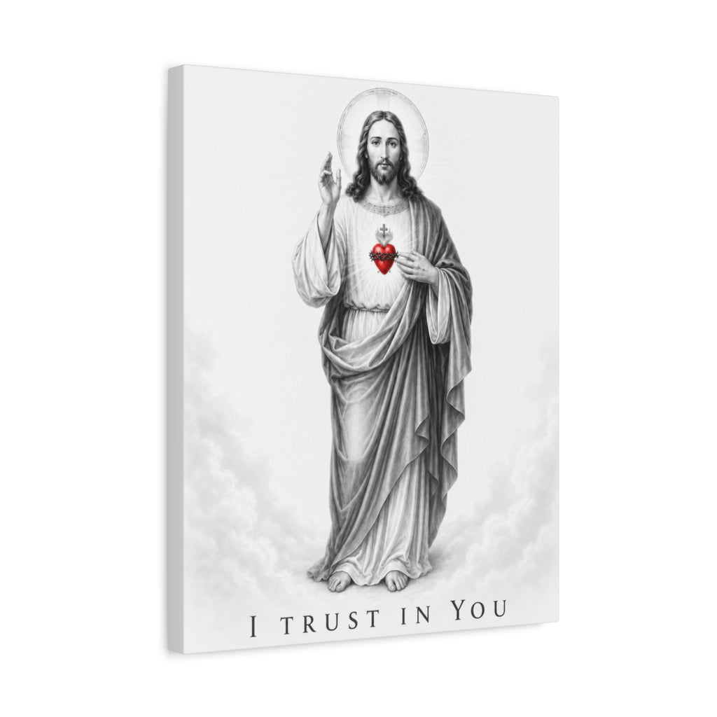 Sacred Heart of Jesus – I Trust in You Canvas Print (Black & White)