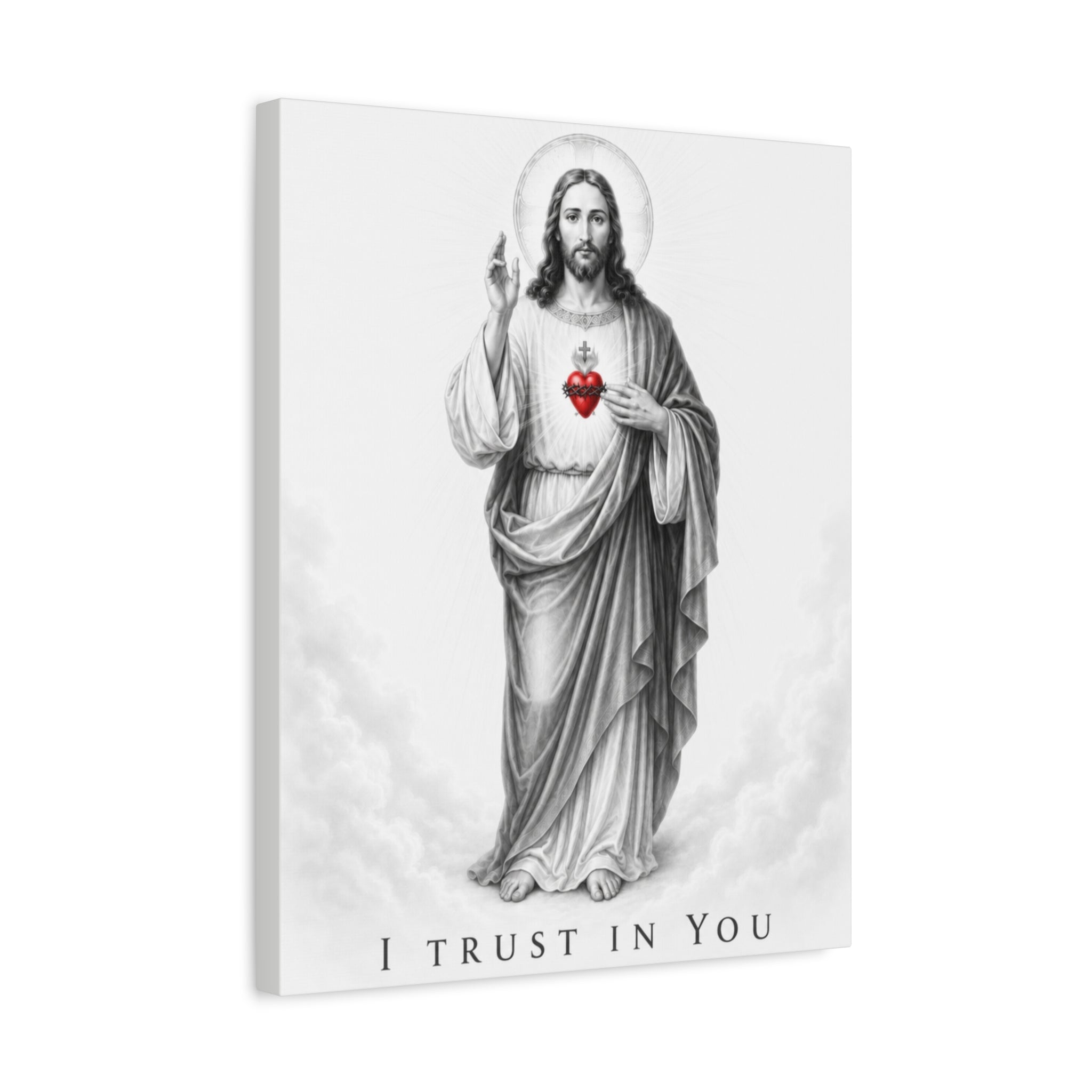 Sacred Heart of Jesus – I Trust in You Canvas Print (Black & White)
