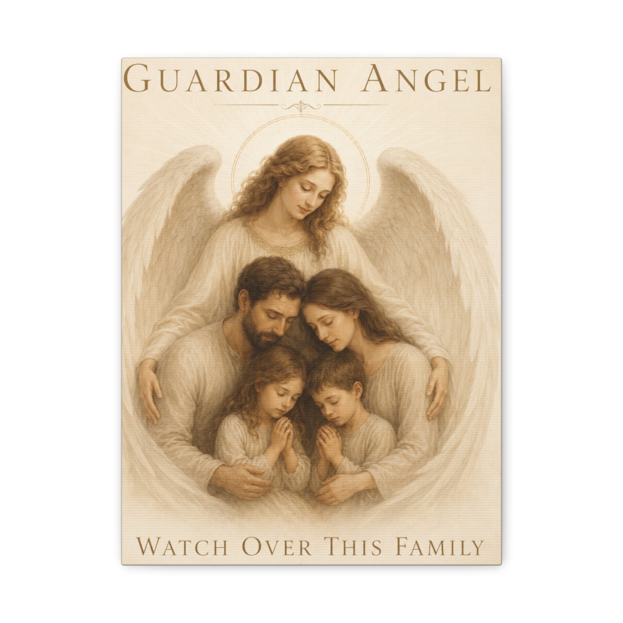 Guardian Angel Watch Over This Family – Canvas Wall Art (Warm)