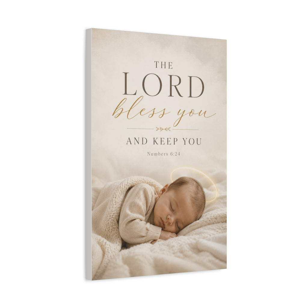 The Lord Bless You Nursery Canvas – Baby Photo Wall Art with Numbers 6:24 Scripture