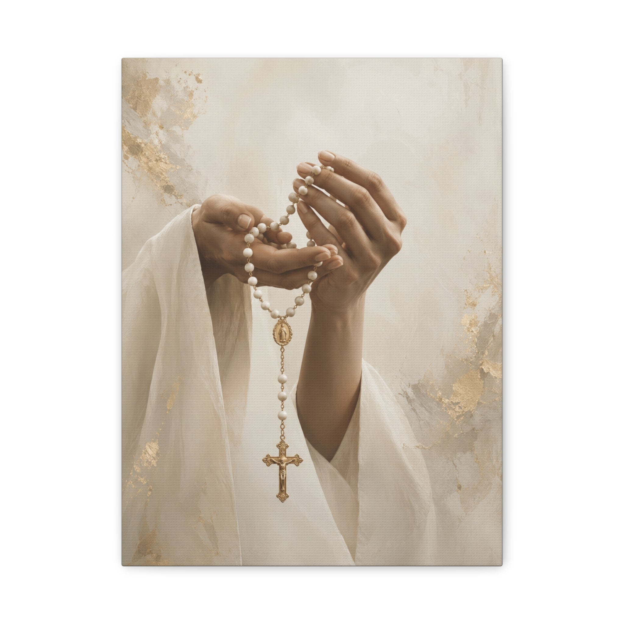 Rosary in Hands – Faith Prayer Canvas Wall Art (Warm)