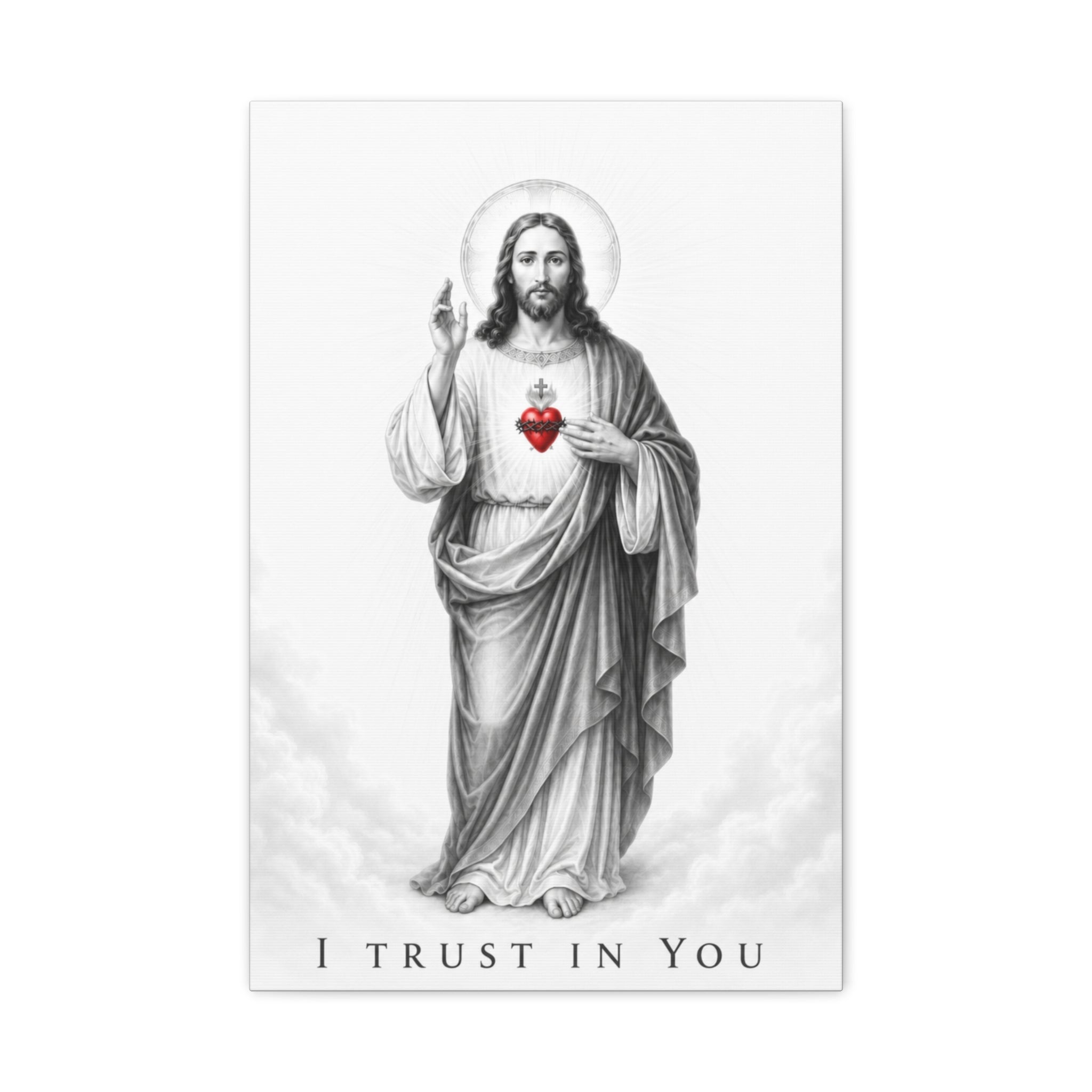Sacred Heart of Jesus – I Trust in You Canvas Print (Black & White)