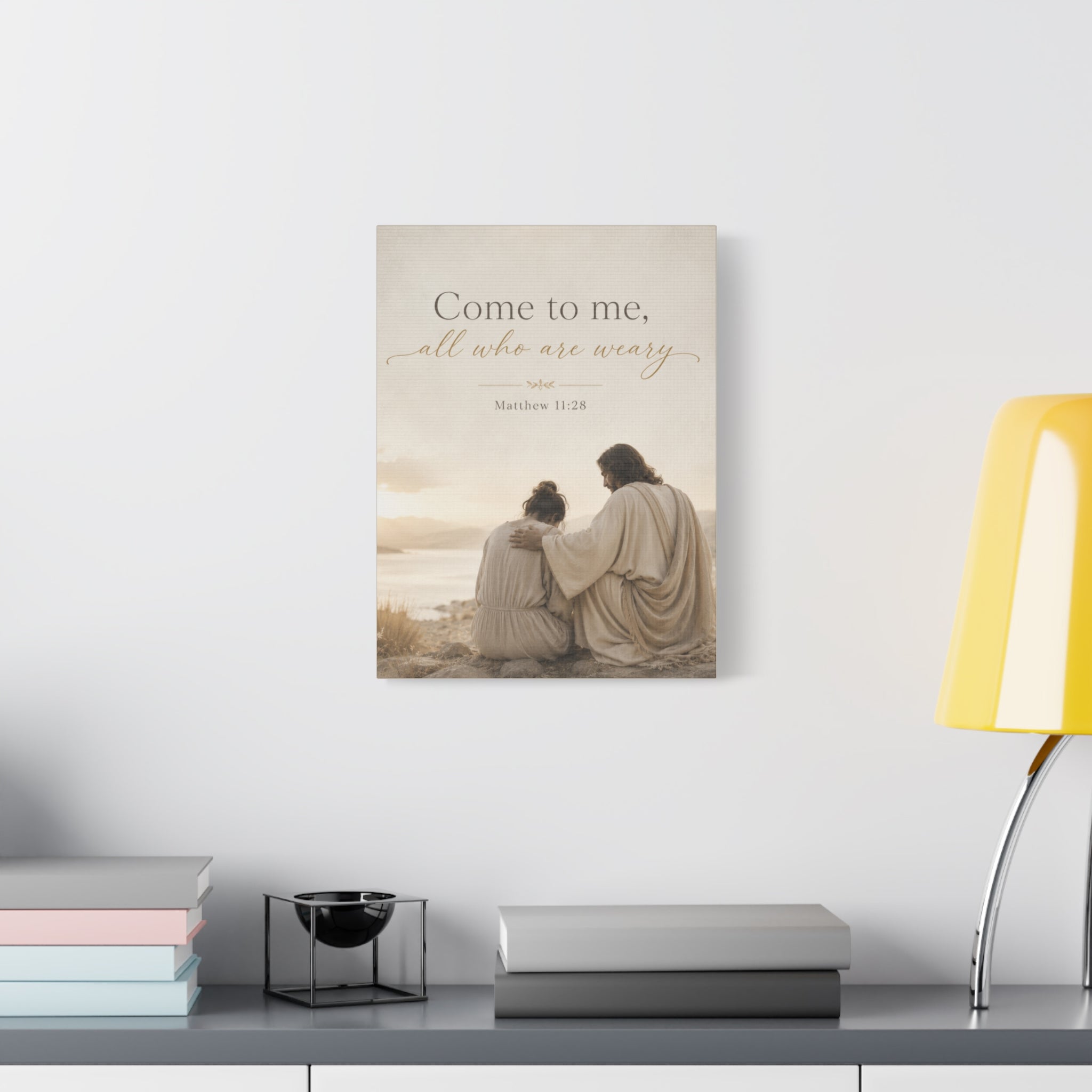 Matthew 11:28 Canvas Wall Art - "Come to me, all who are weary" Religious Matte Stretched Canvas