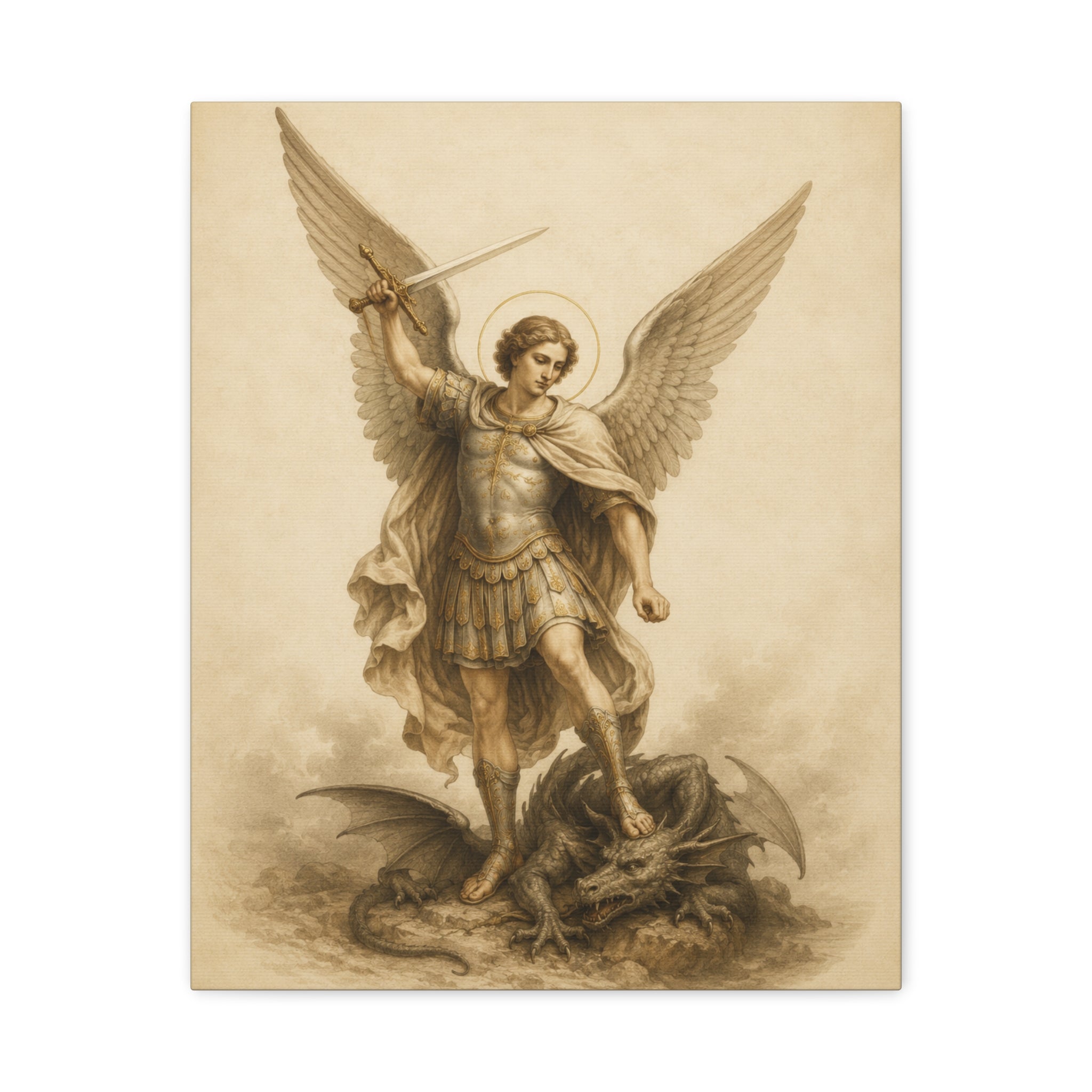 Saint Michael Archangel Canvas Print – Vintage Religious Wall Art