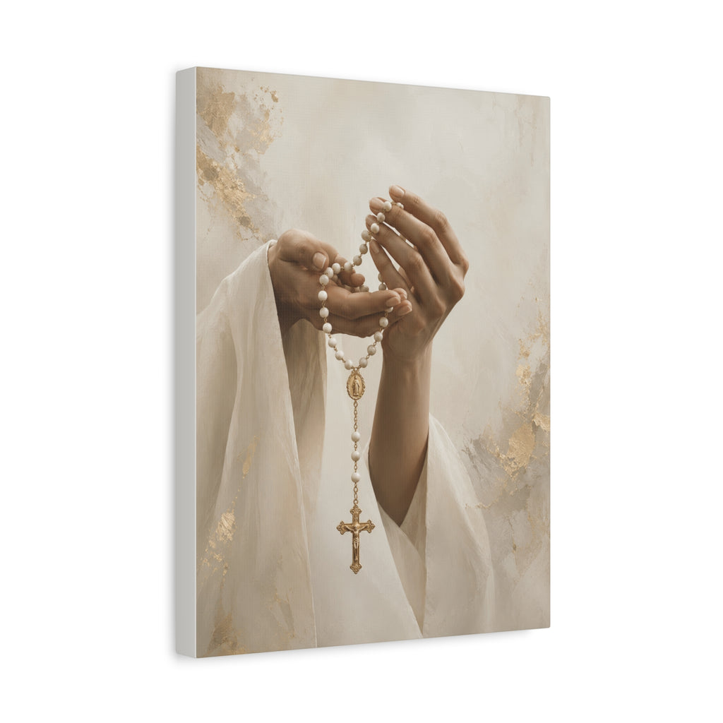 Rosary in Hands – Faith Prayer Canvas Wall Art (Warm)