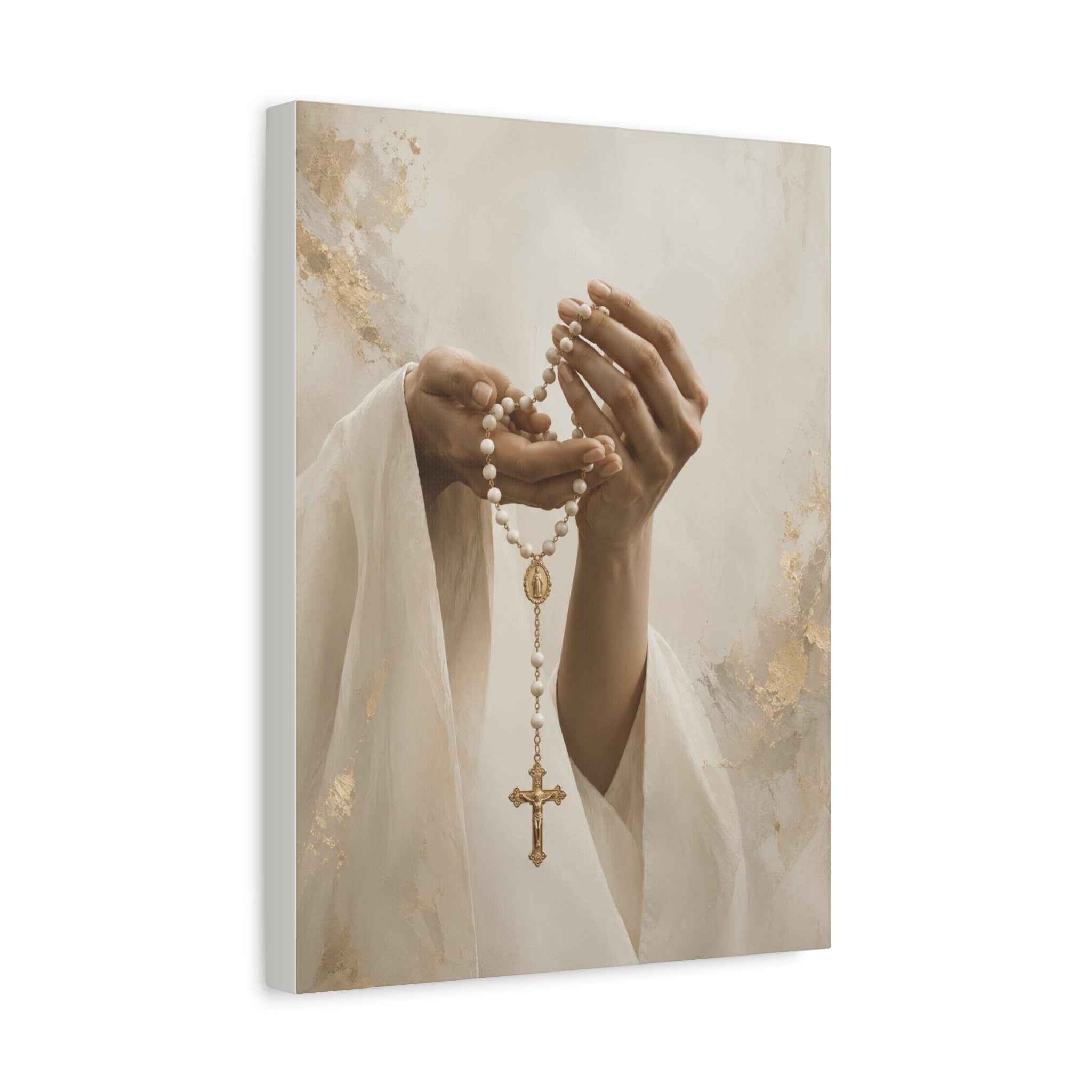 Rosary in Hands – Faith Prayer Canvas Wall Art (Warm)