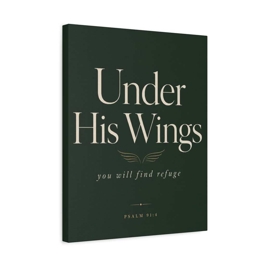Under His Wings Canvas Wall Art – "You Will Find Refuge" Christian Inspirational Home Decor