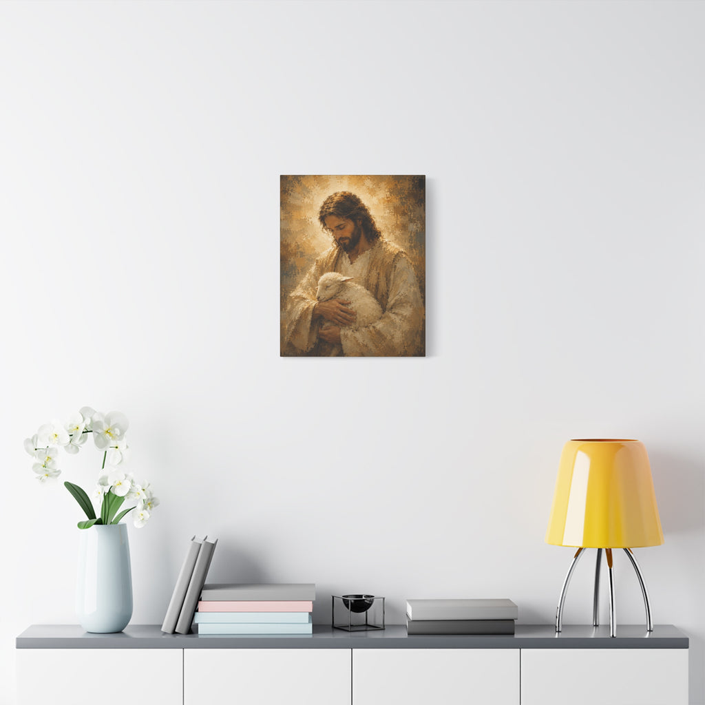 Jesus Holding the Lamb Christian Canvas Wall Art.  Good Shepherd Sacred Art