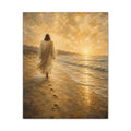 Jesus Walking by the Water Christian Canvas Wall Art. Footprints Faith Decor