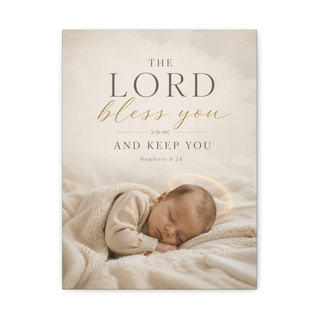 The Lord Bless You Nursery Canvas – Baby Photo Wall Art with Numbers 6:24 Scripture