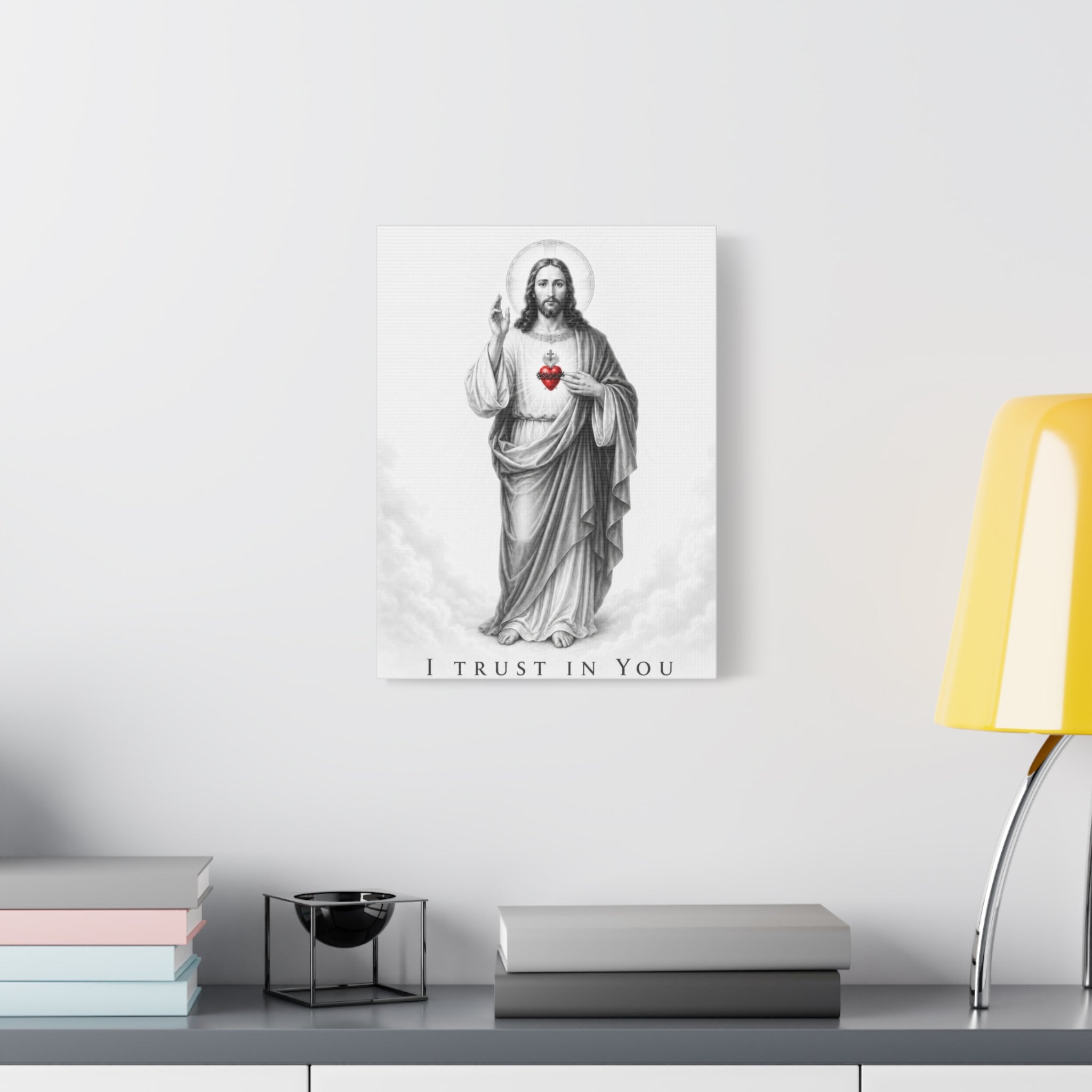 Sacred Heart of Jesus – I Trust in You Canvas Print (Black & White)