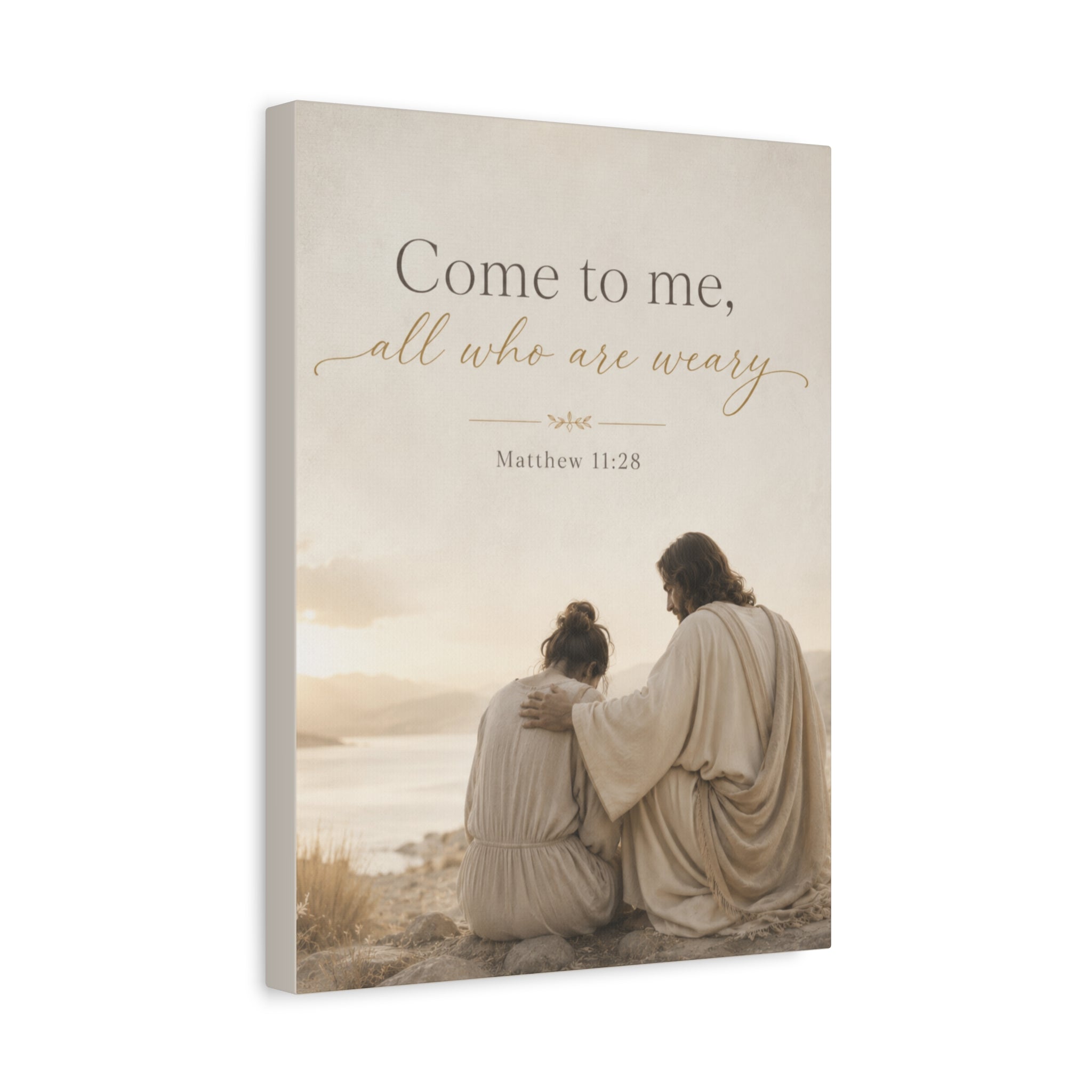 Matthew 11:28 Canvas Wall Art - "Come to me, all who are weary" Religious Matte Stretched Canvas