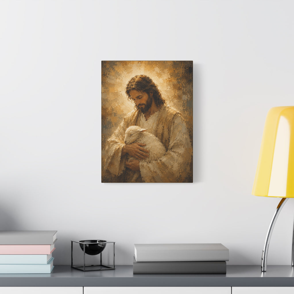 Jesus Holding the Lamb Christian Canvas Wall Art.  Good Shepherd Sacred Art
