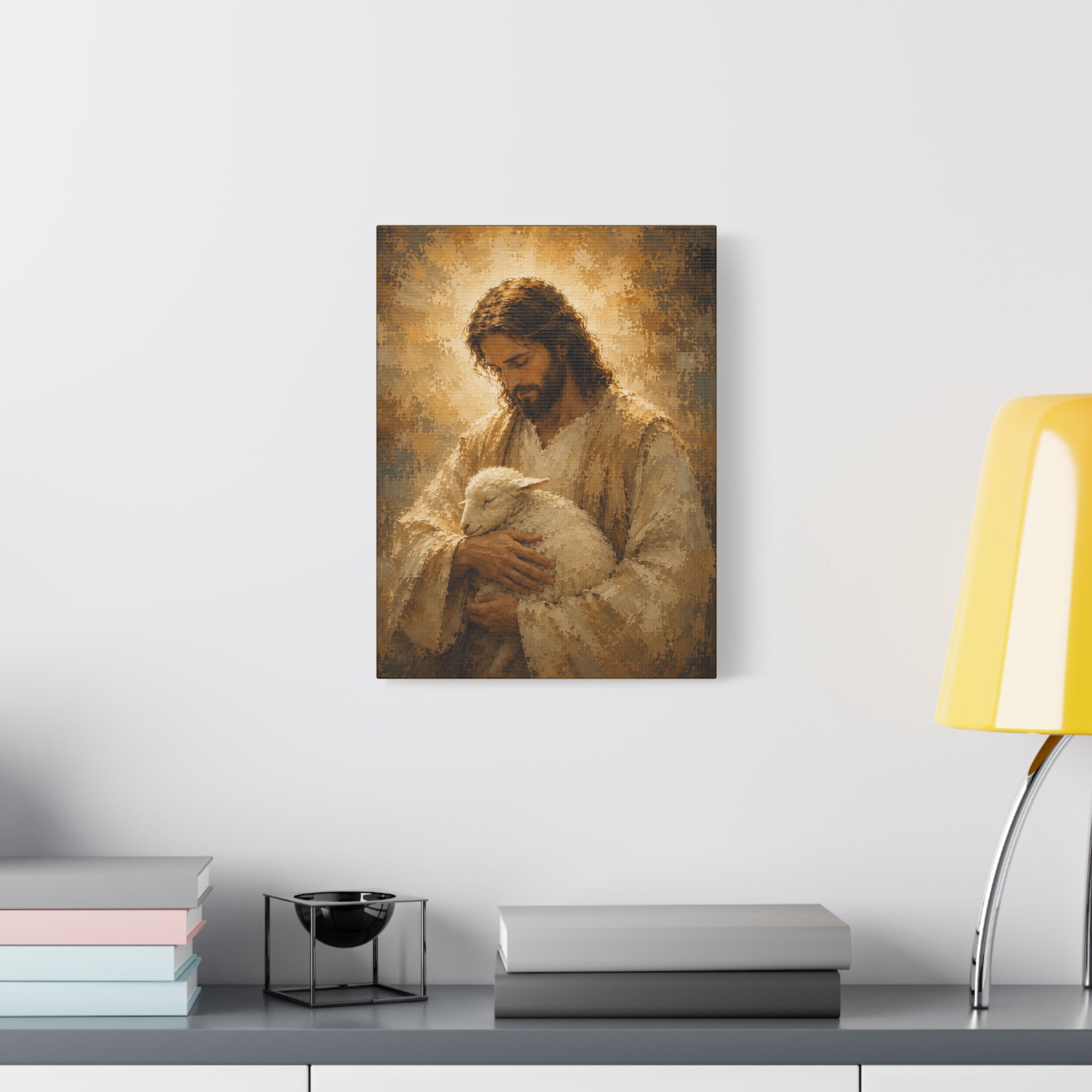 Jesus Holding the Lamb Christian Canvas Wall Art.  Good Shepherd Sacred Art