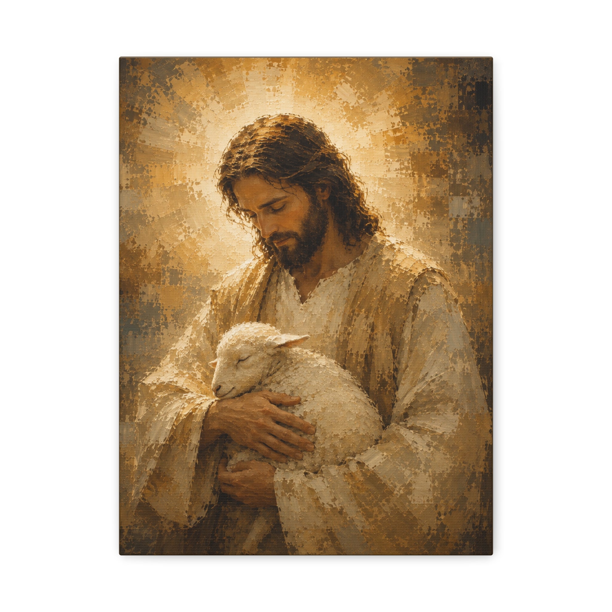 Jesus Holding the Lamb Christian Canvas Wall Art.  Good Shepherd Sacred Art
