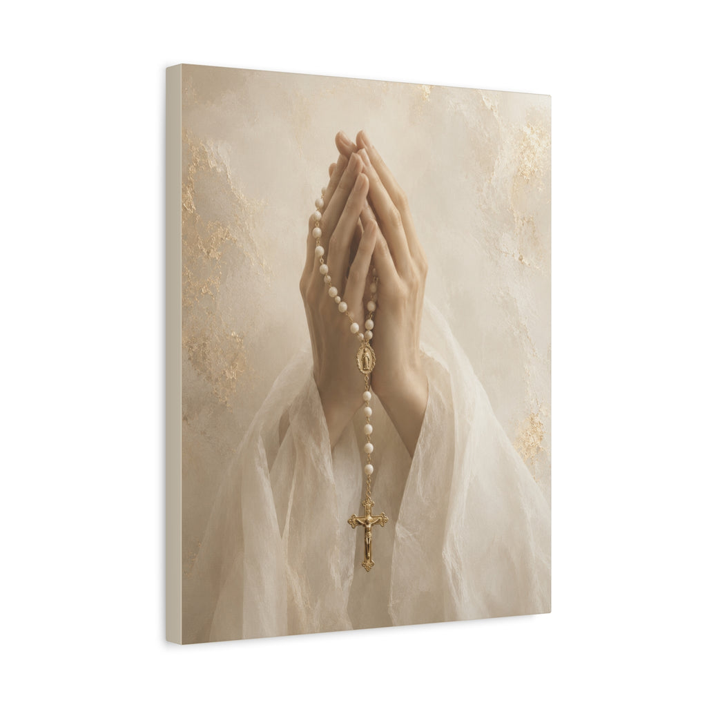 Rosary in Hands – Faith Prayer Canvas Wall Art (Neutral)