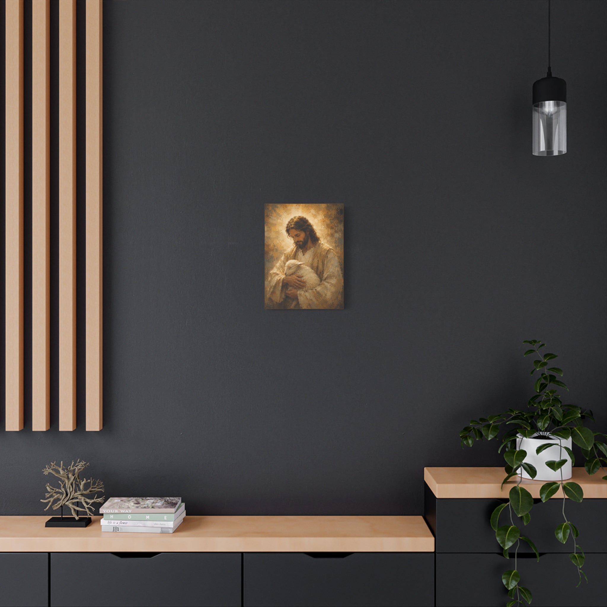 Jesus Holding the Lamb Christian Canvas Wall Art.  Good Shepherd Sacred Art