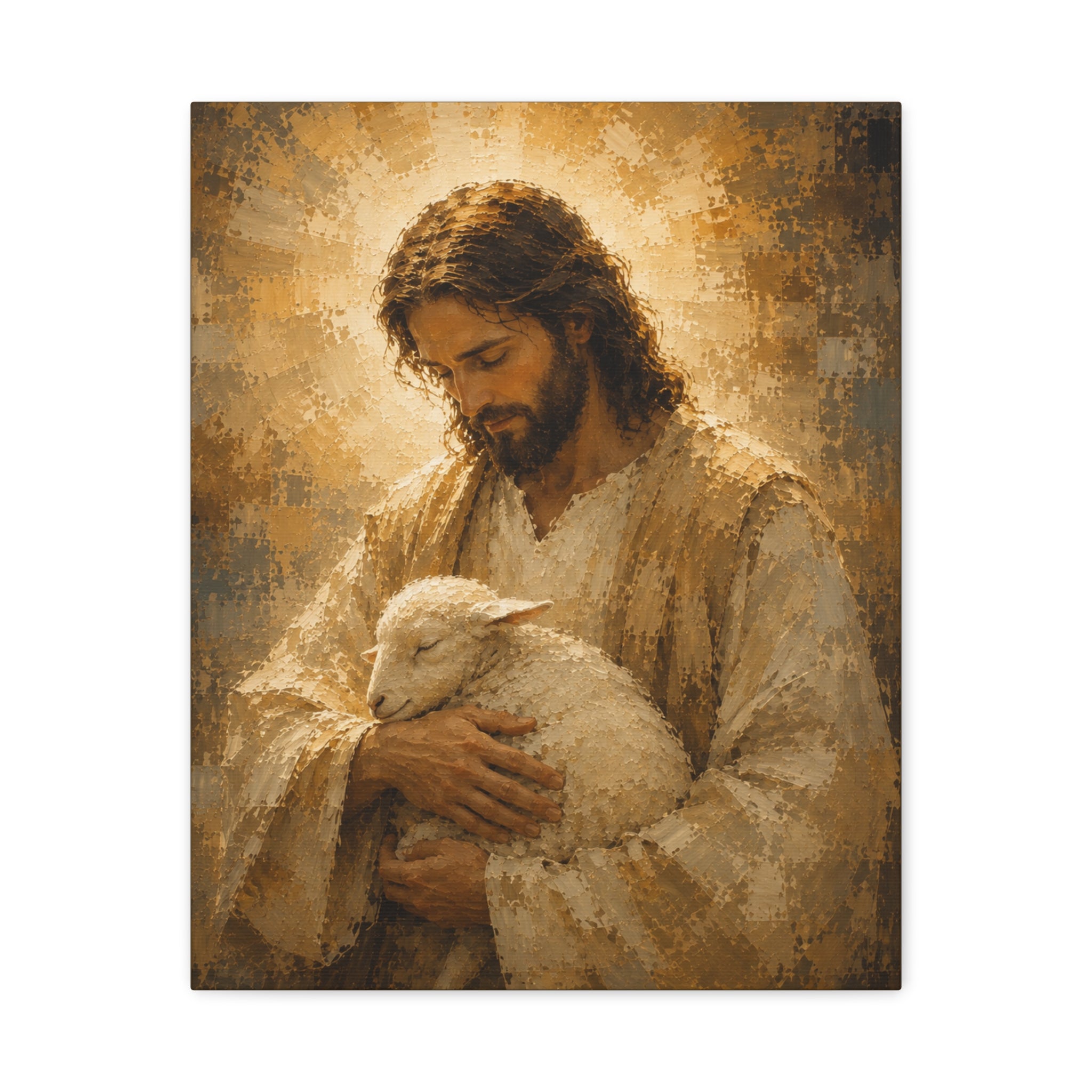 Jesus Holding the Lamb Christian Canvas Wall Art.  Good Shepherd Sacred Art