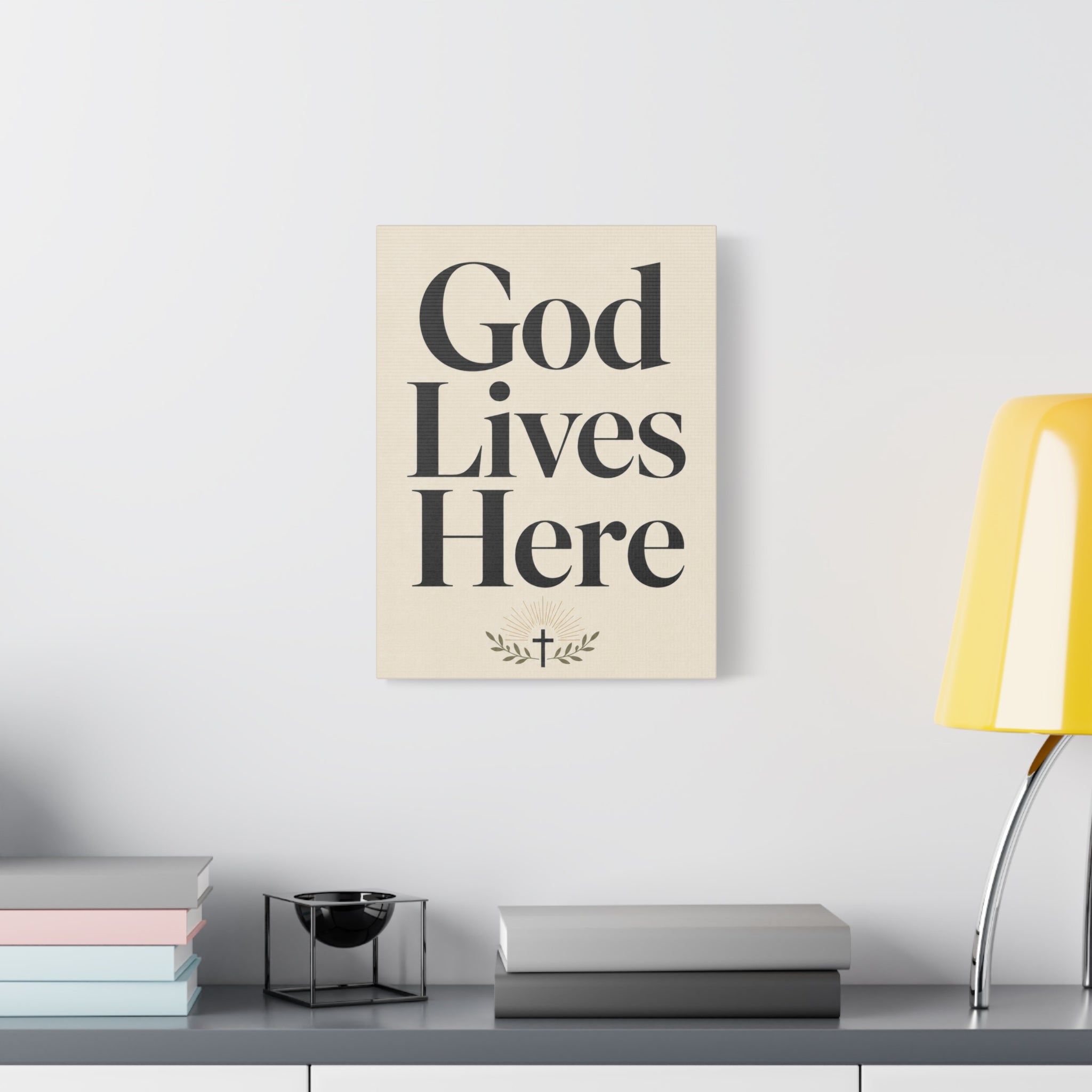 God Lives Here – Modern Faith Typography Canvas Wall Art