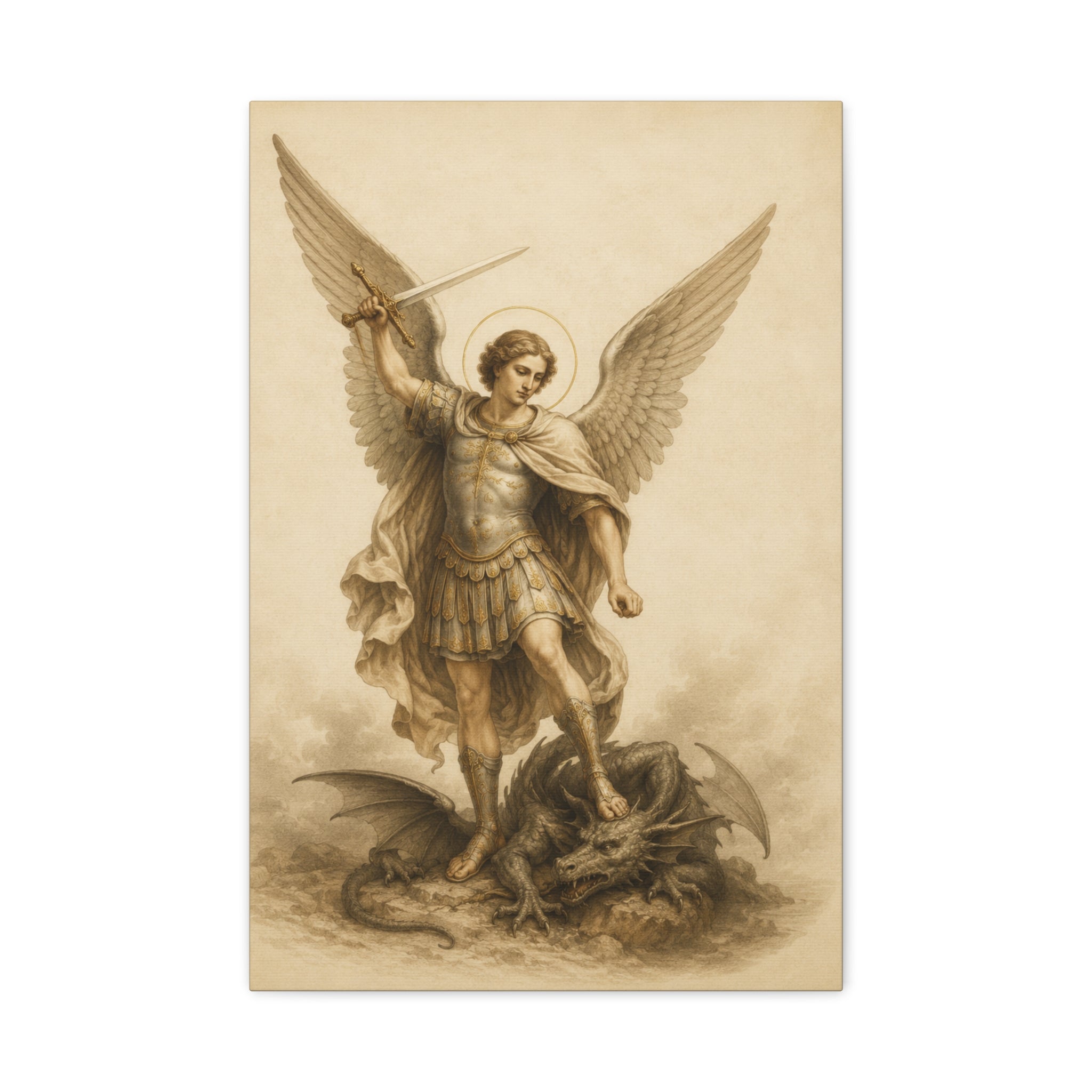 Saint Michael Archangel Canvas Print – Vintage Religious Wall Art