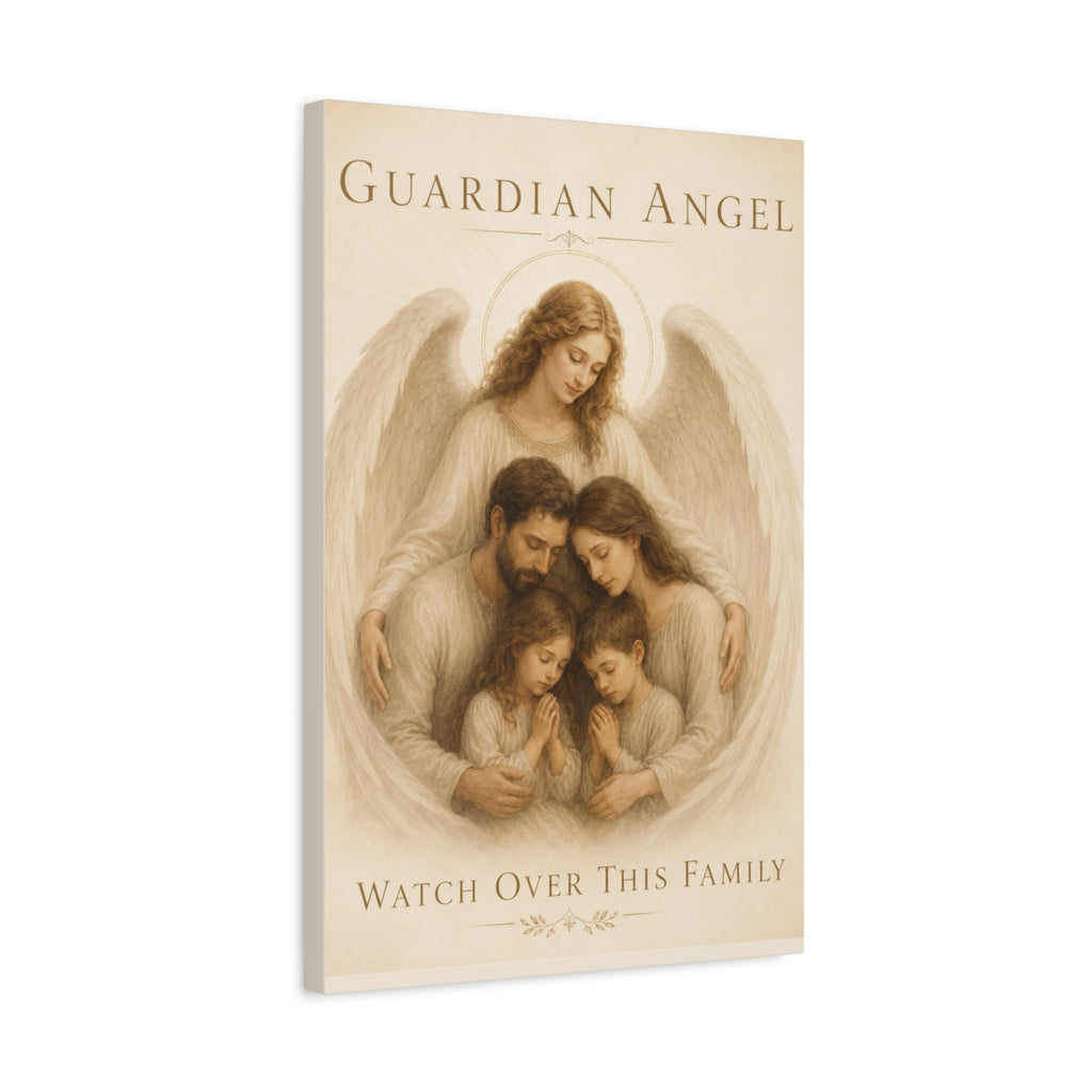 Guardian Angel Watch Over This Family – Canvas Wall Art (Warm)